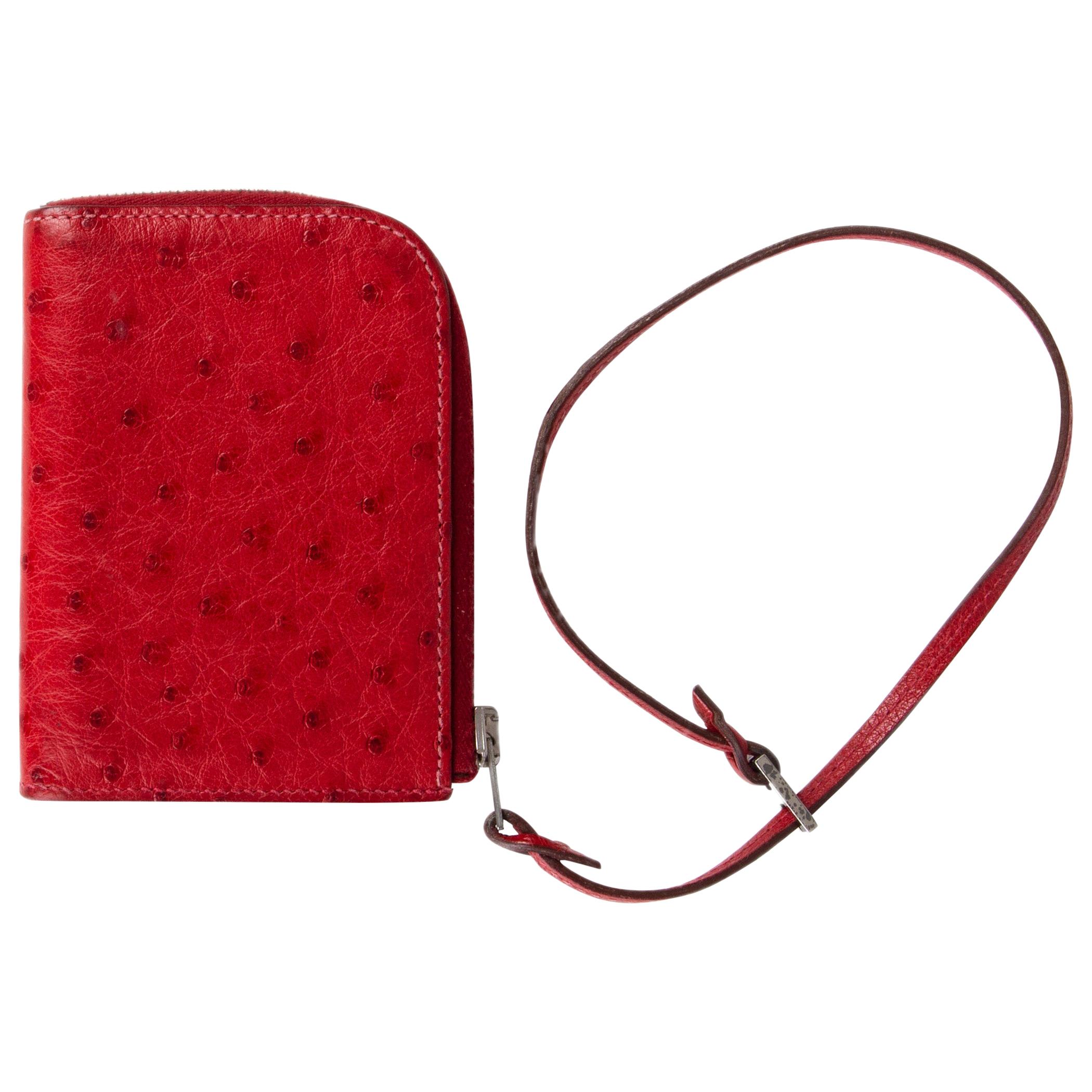 HERMES Rouge red OSTRICH Wallet