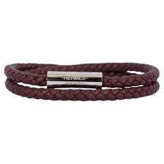 HERMES Rouge Sellier braided Swift leather GOLIATH DOUBLE TOUR Bracelet