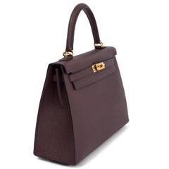 HERMES Rouge Sellier burgundy Epsom leather KELLY 25 SELLIER Bag w Gold