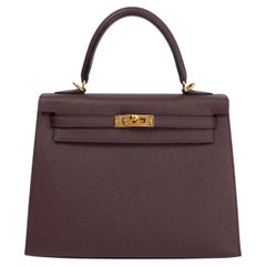 Sellier Burgunderfarbene Epsom-Ledertasche KELLY 25 SELLIER mit Gold