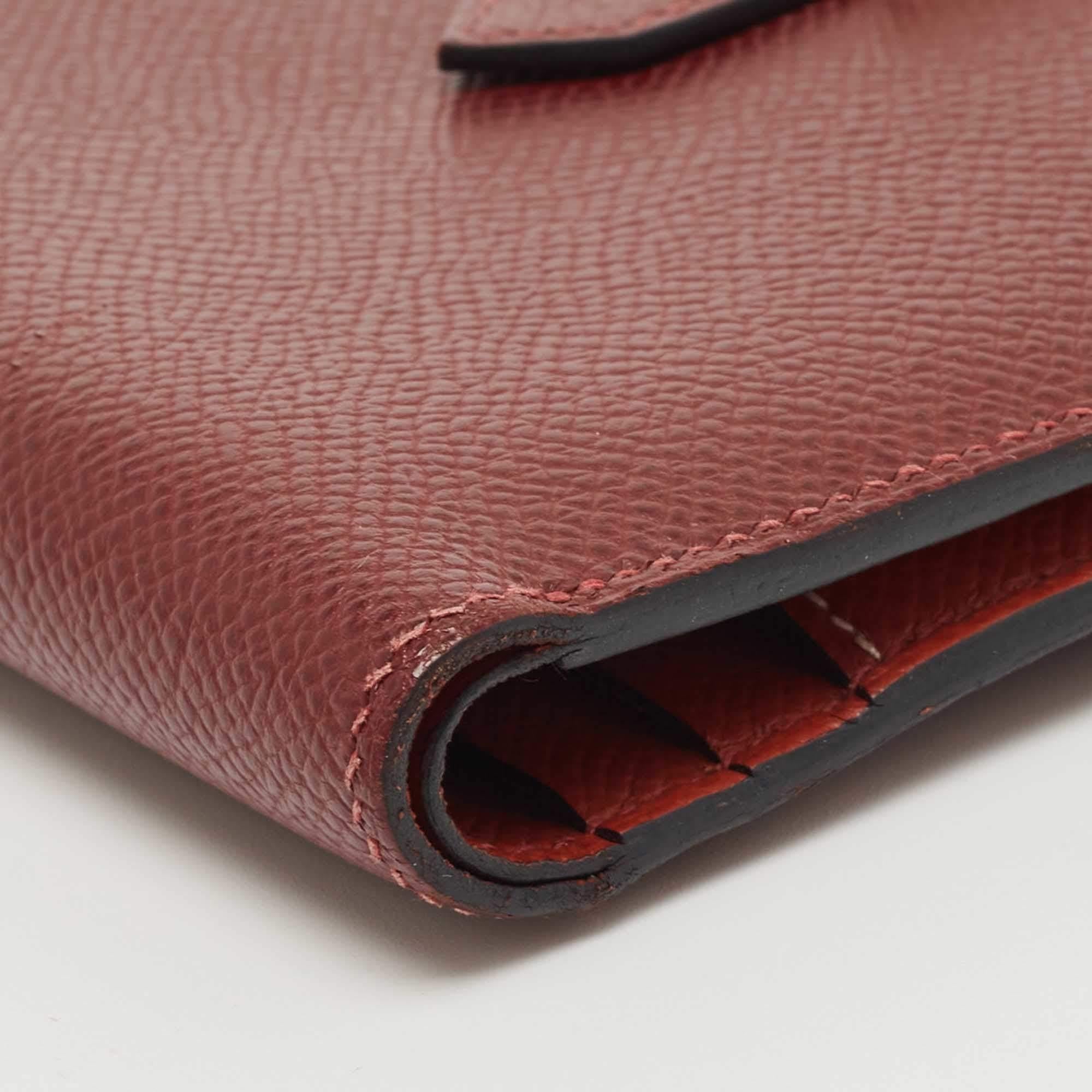 Hermes Rouge Sellier/Cuivre Epsom Leather Bearn Compact Wallet 6