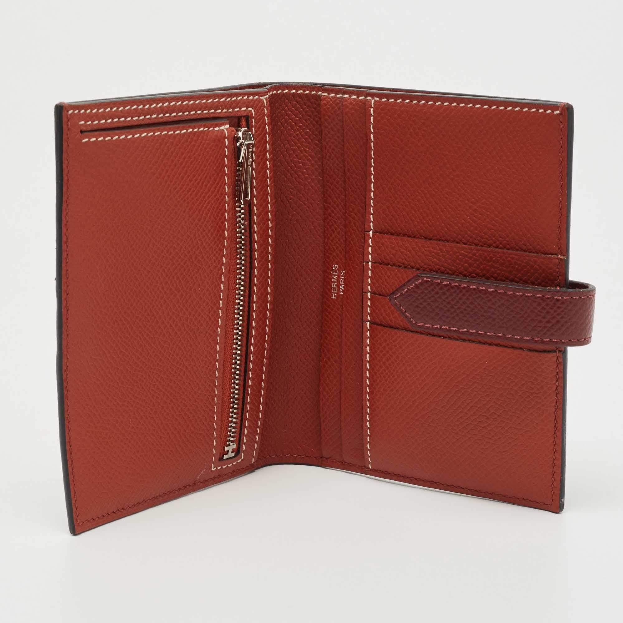 Hermes Rouge Sellier/Cuivre Epsom Leather Bearn Compact Wallet 2