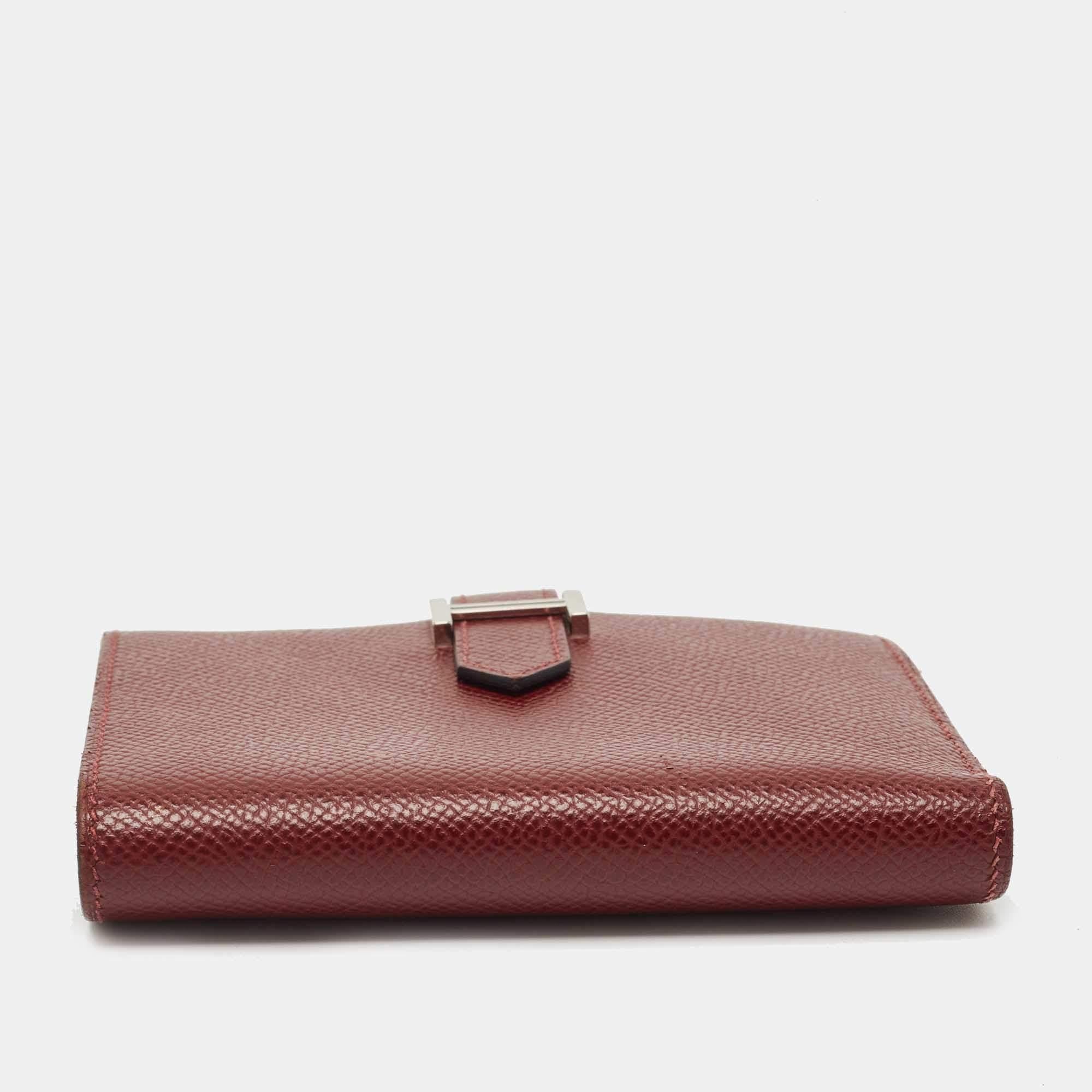 Hermes Rouge Sellier/Cuivre Epsom Leather Bearn Compact Wallet 4