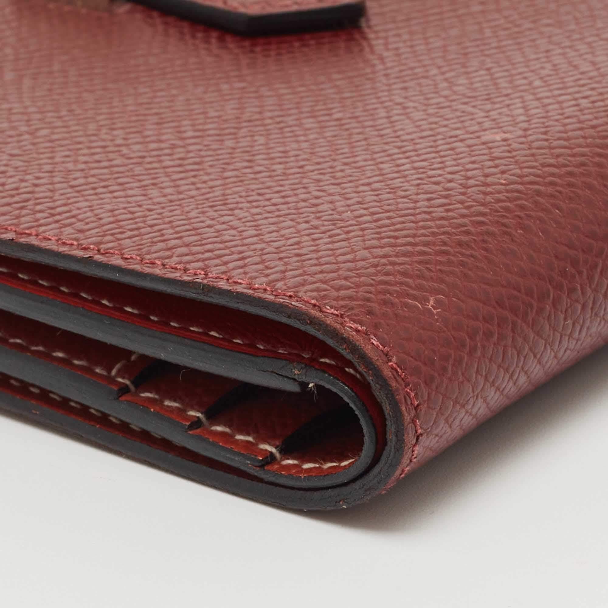 Hermes Rouge Sellier/Cuivre Epsom Leather Bearn Compact Wallet 5