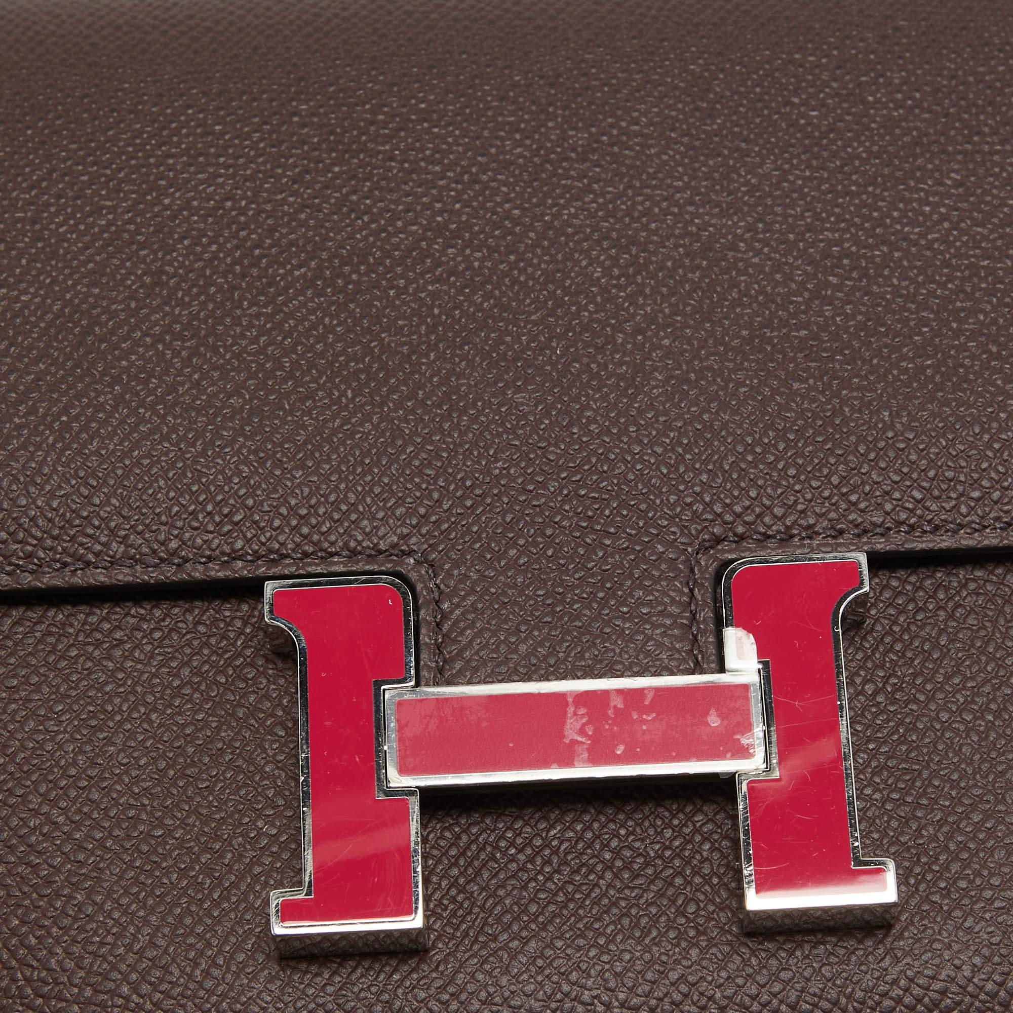 Hermes Rouge Sellier Epsom Framboise Enamel Palladium Finish Constance 18 Bag For Sale 4