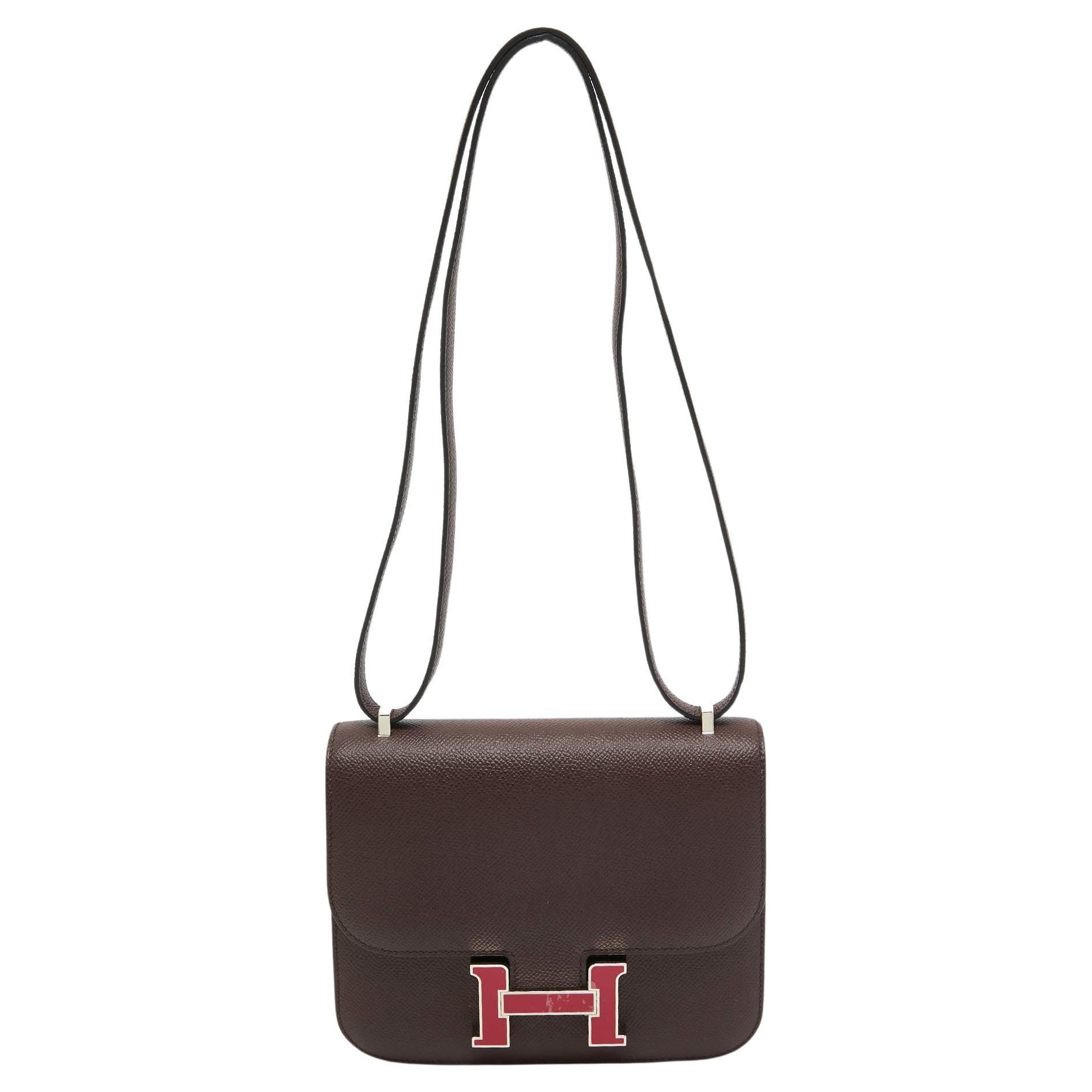 Hermes Rouge Sellier Epsom Framboise Enamel Palladium Finish Constance 18 Bag For Sale