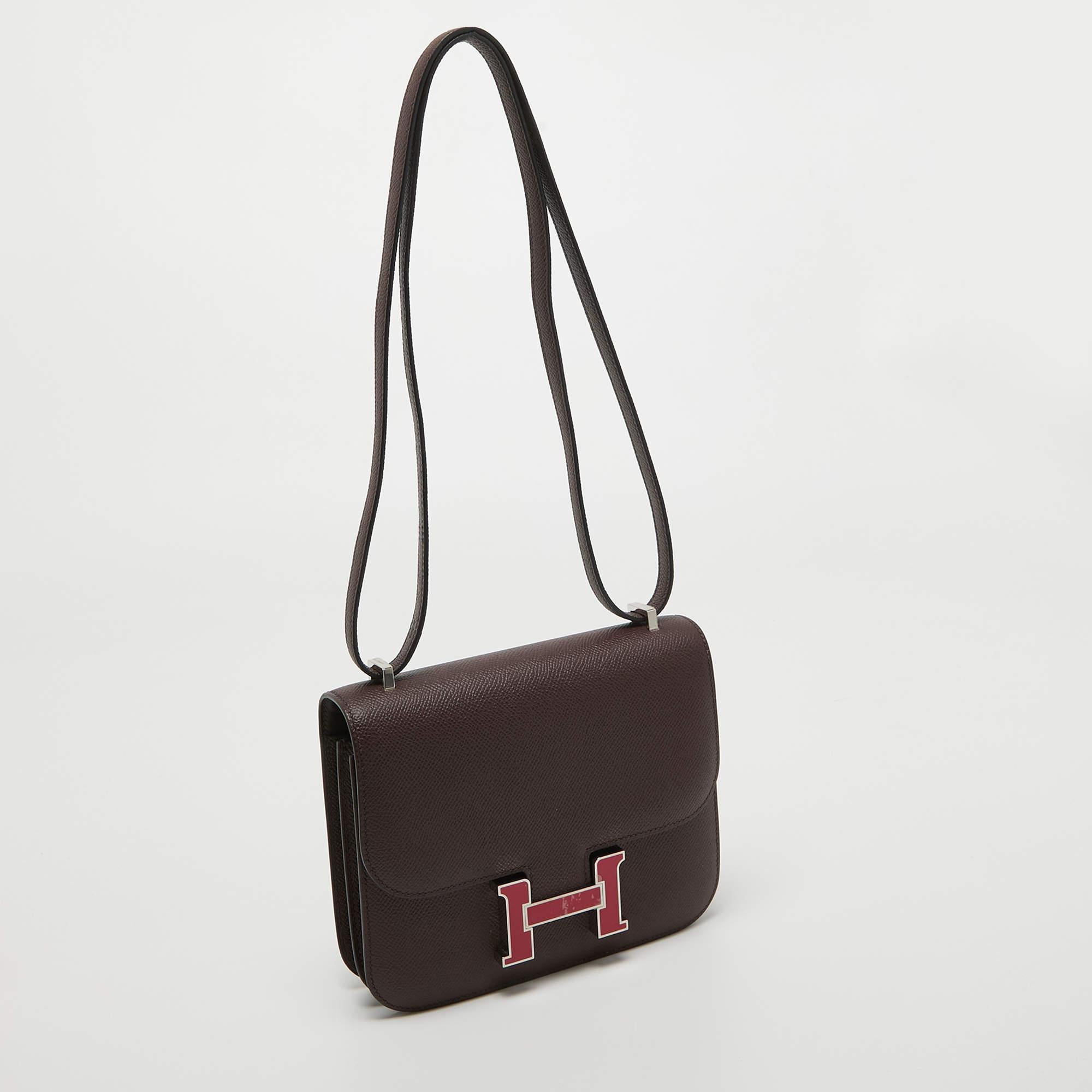 Women's Hermes Rouge Sellier Epsom Leather Enamel Palladium Finish Constance 18 Bag