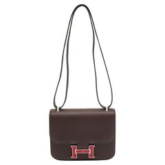 Hermes Rouge Sellier Epsom Leather Enamel Palladium Finish Constance 18 Bag
