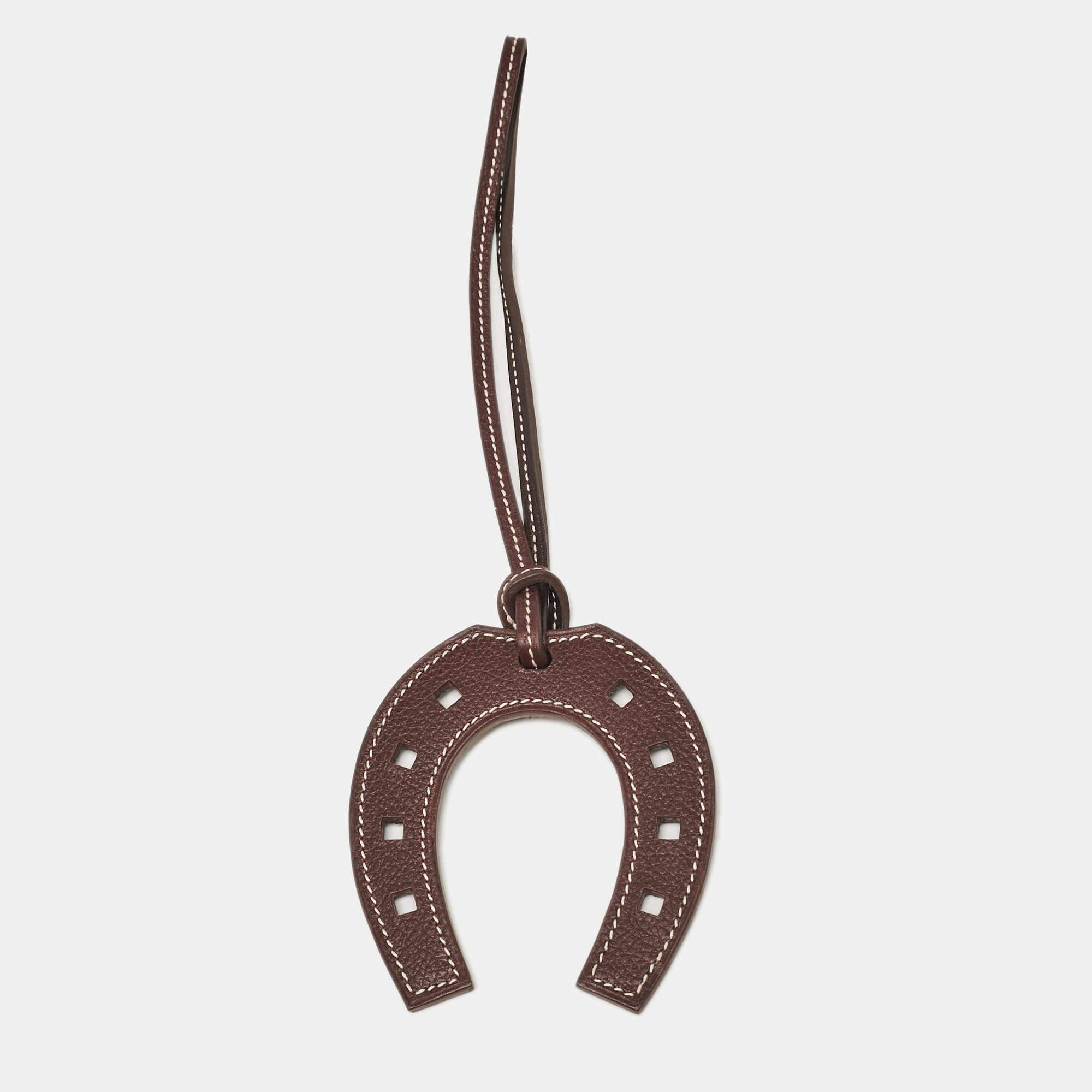 Black Hermes Rouge Sellier/Marron Fonce Leather Paddock Fer a Cheval Bag Charm