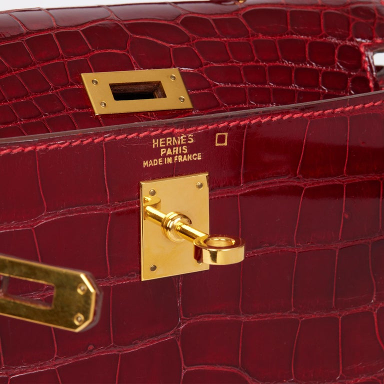 Hermès Kelly 20 Mini II Sellier Rouge De Coeur Shiny Alligator with Go