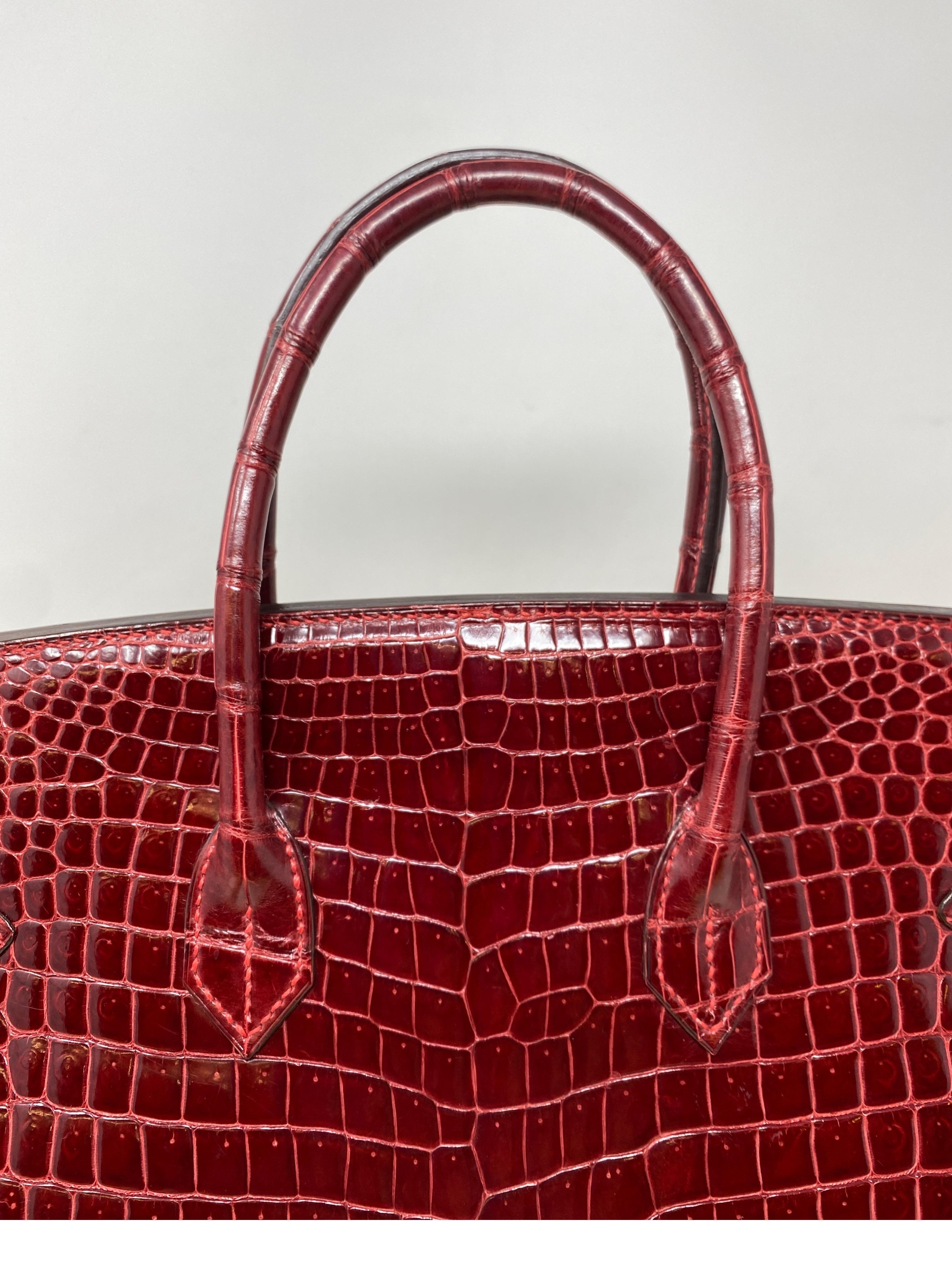 Hermes Rouge Shiny Porosus Crocodile Birkin 35 Bag 3