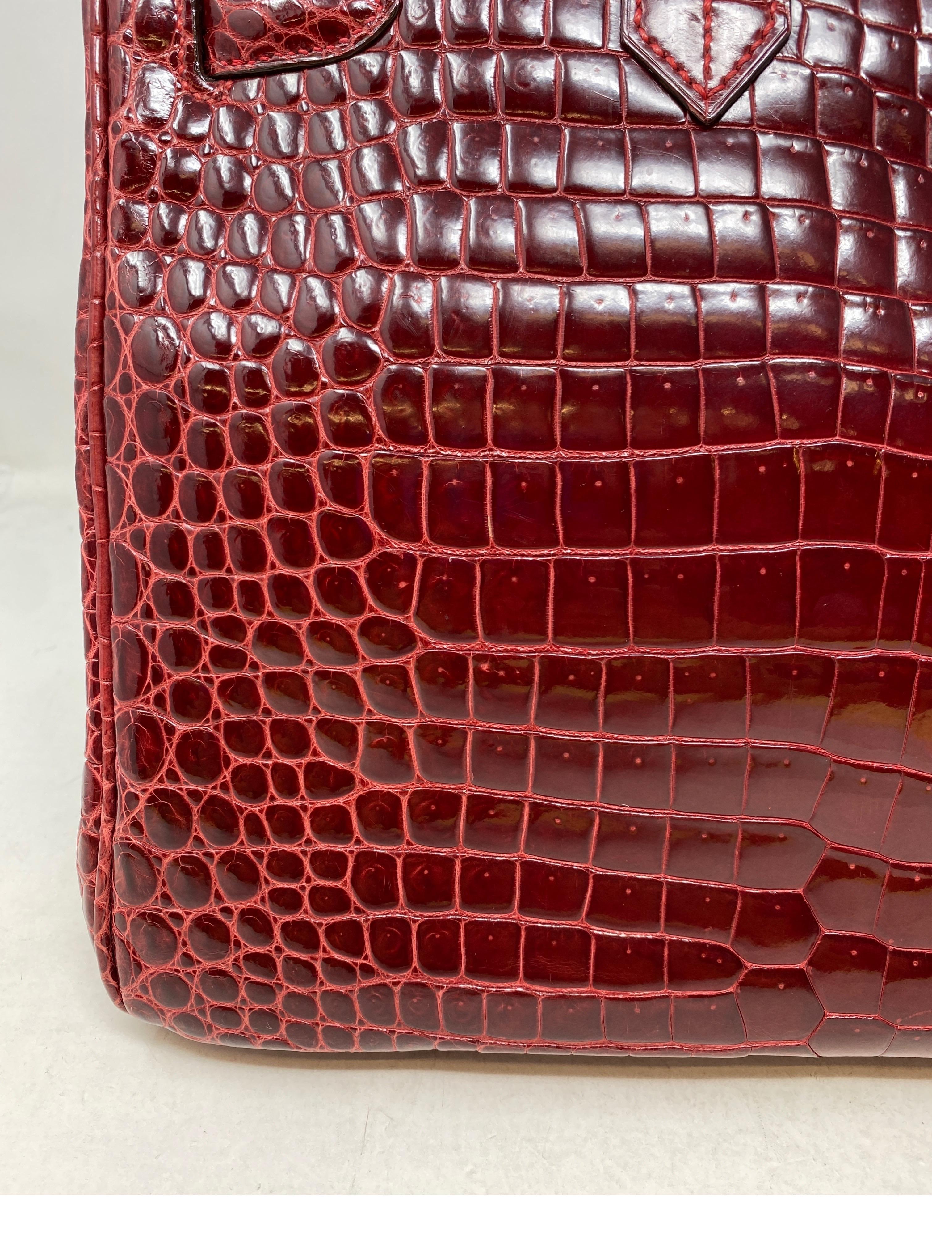 Hermes Rouge Shiny Porosus Crocodile Birkin 35 Bag 4