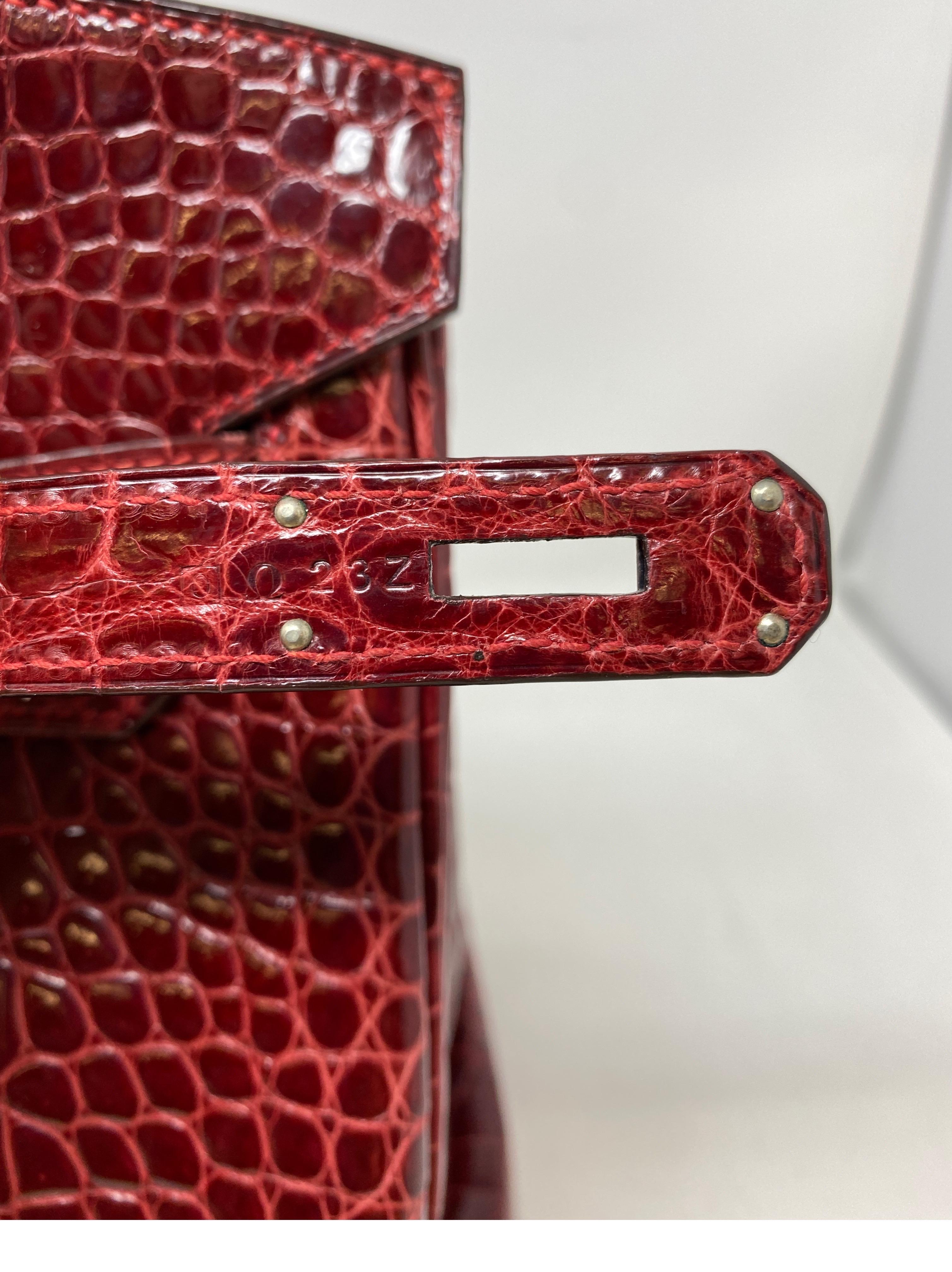 Hermes Rouge Shiny Porosus Crocodile Birkin 35 Bag 7