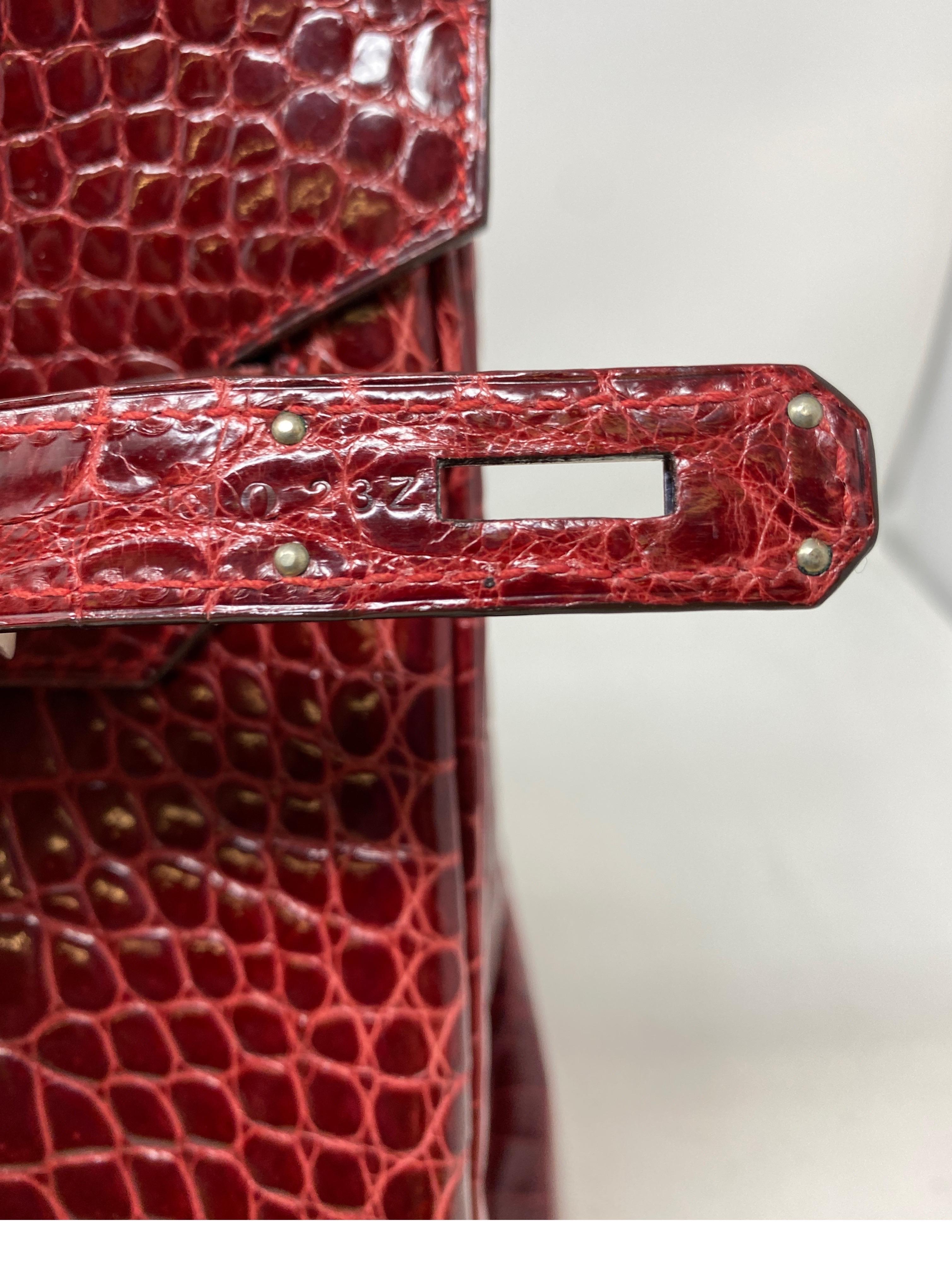 Hermes Rouge Shiny Porosus Crocodile Birkin 35 Bag 8