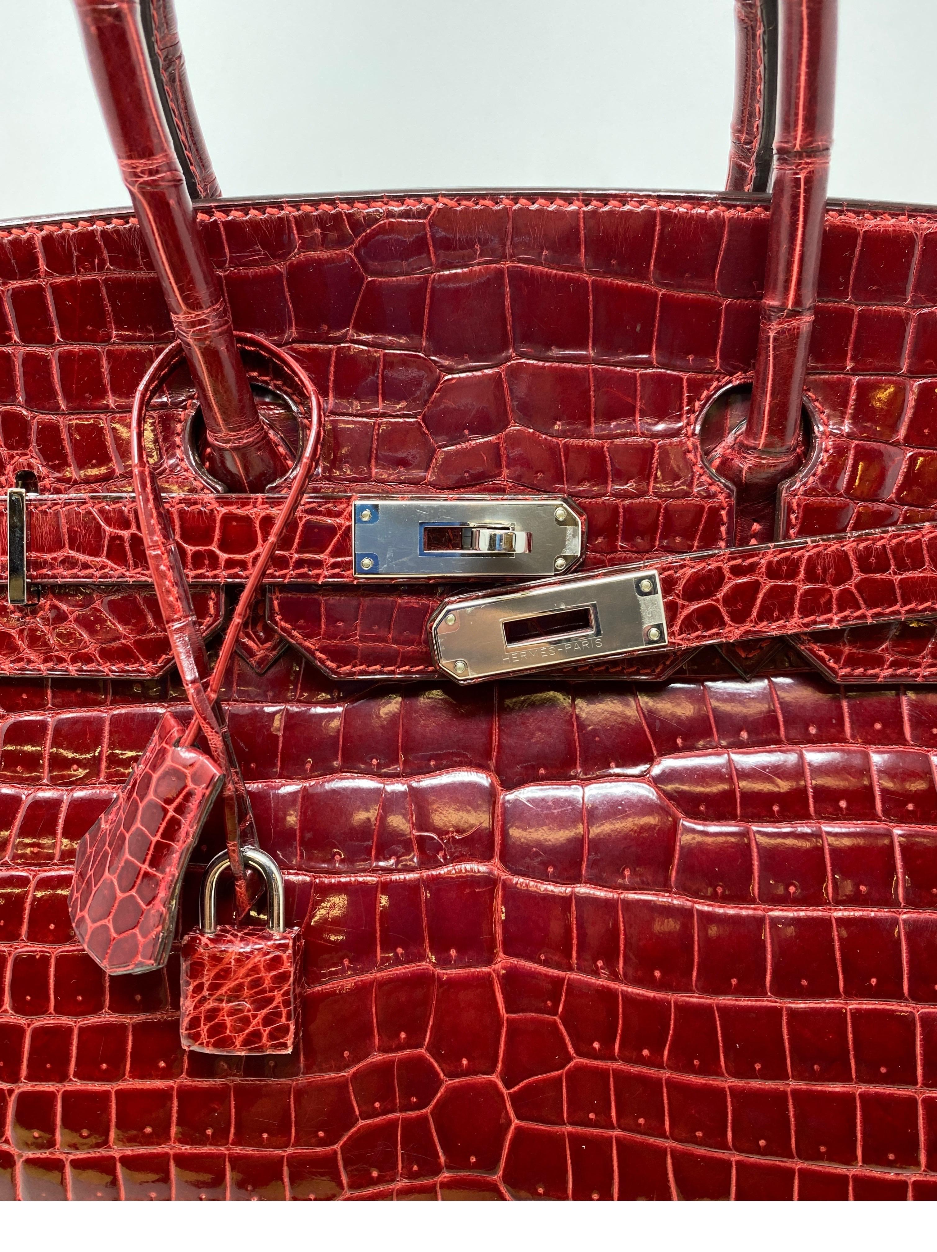 Hermes Rouge Shiny Porosus Crocodile Birkin 35 Bag 9