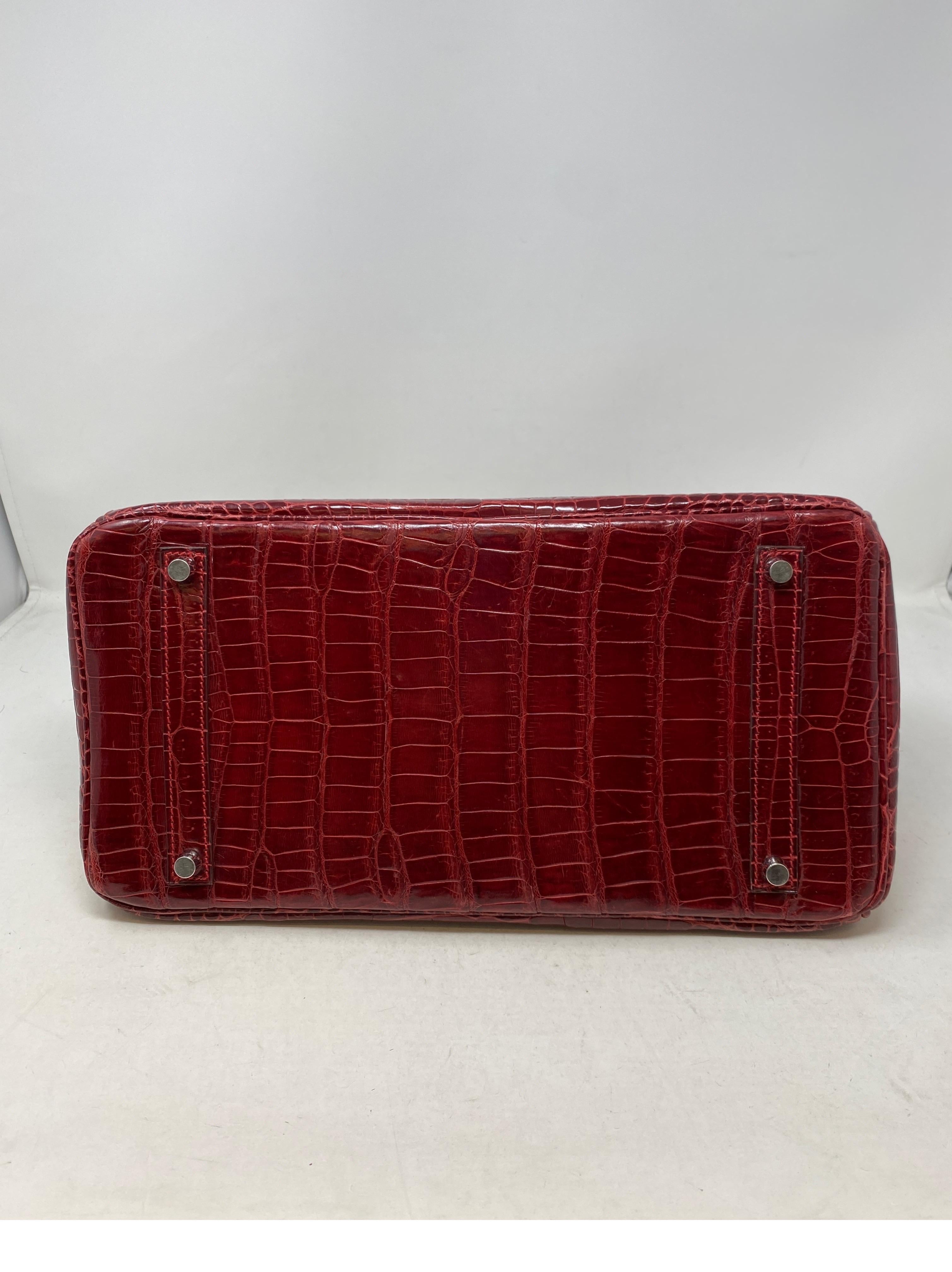 Hermes Rouge Shiny Porosus Crocodile Birkin 35 Bag 1