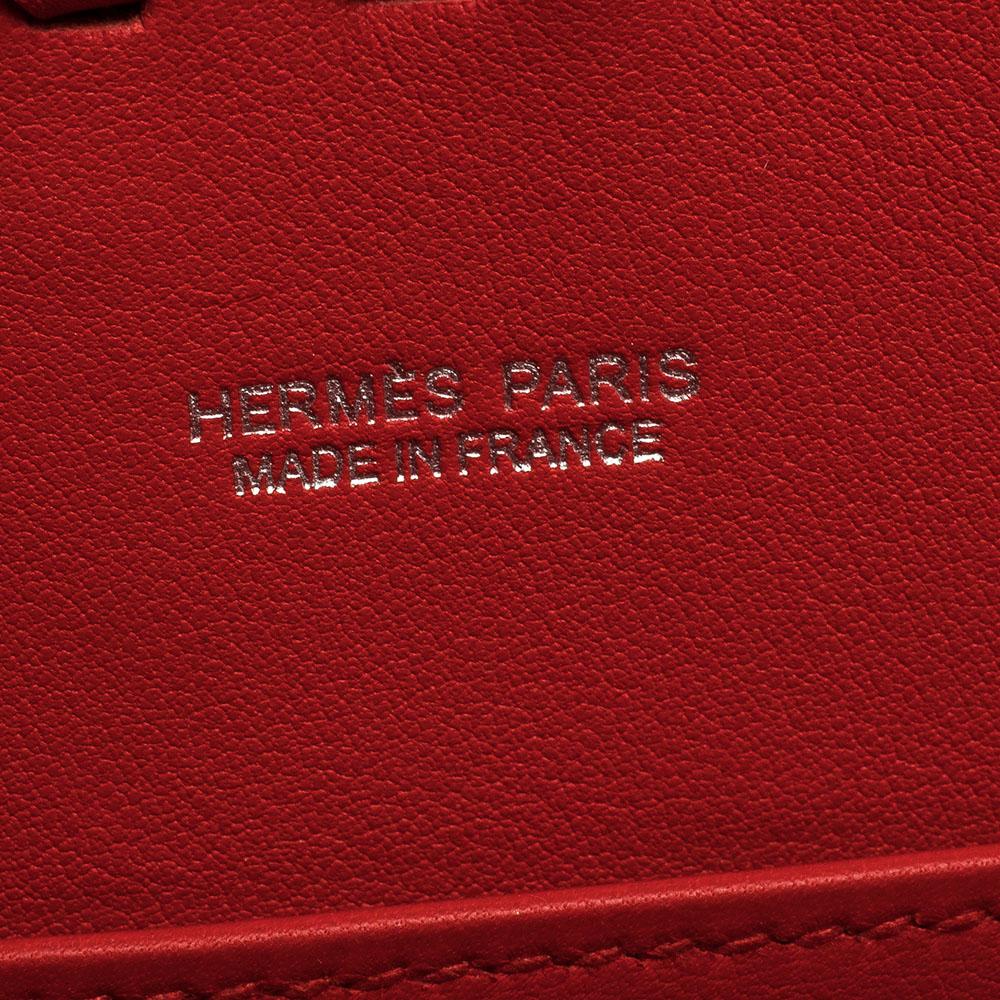 Hermes Rouge Swift Leather and Osier Palladium Hardware Picnic Mini Kelly Bag 6