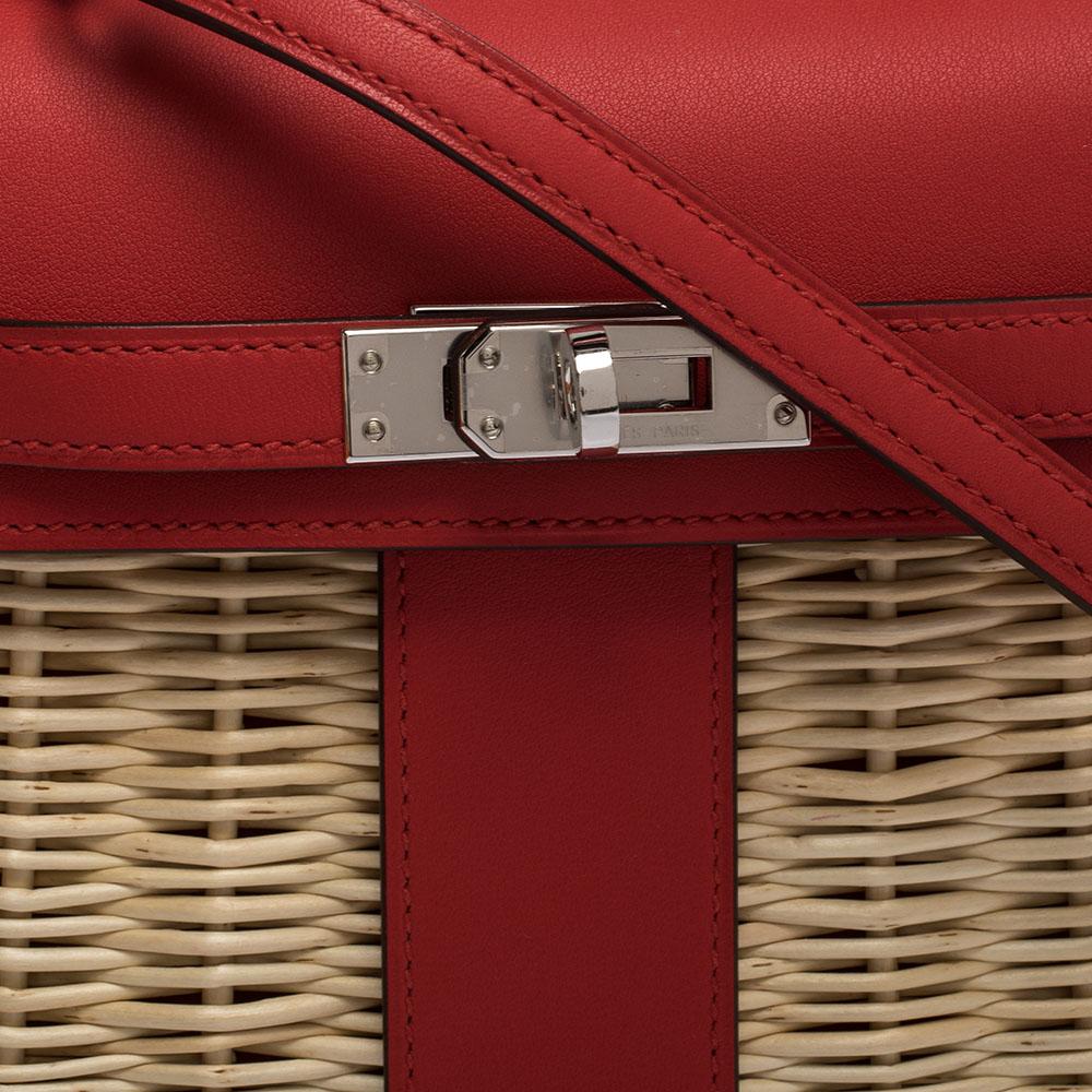 Hermes Rouge Swift Leather and Osier Palladium Hardware Picnic Mini Kelly Bag 1