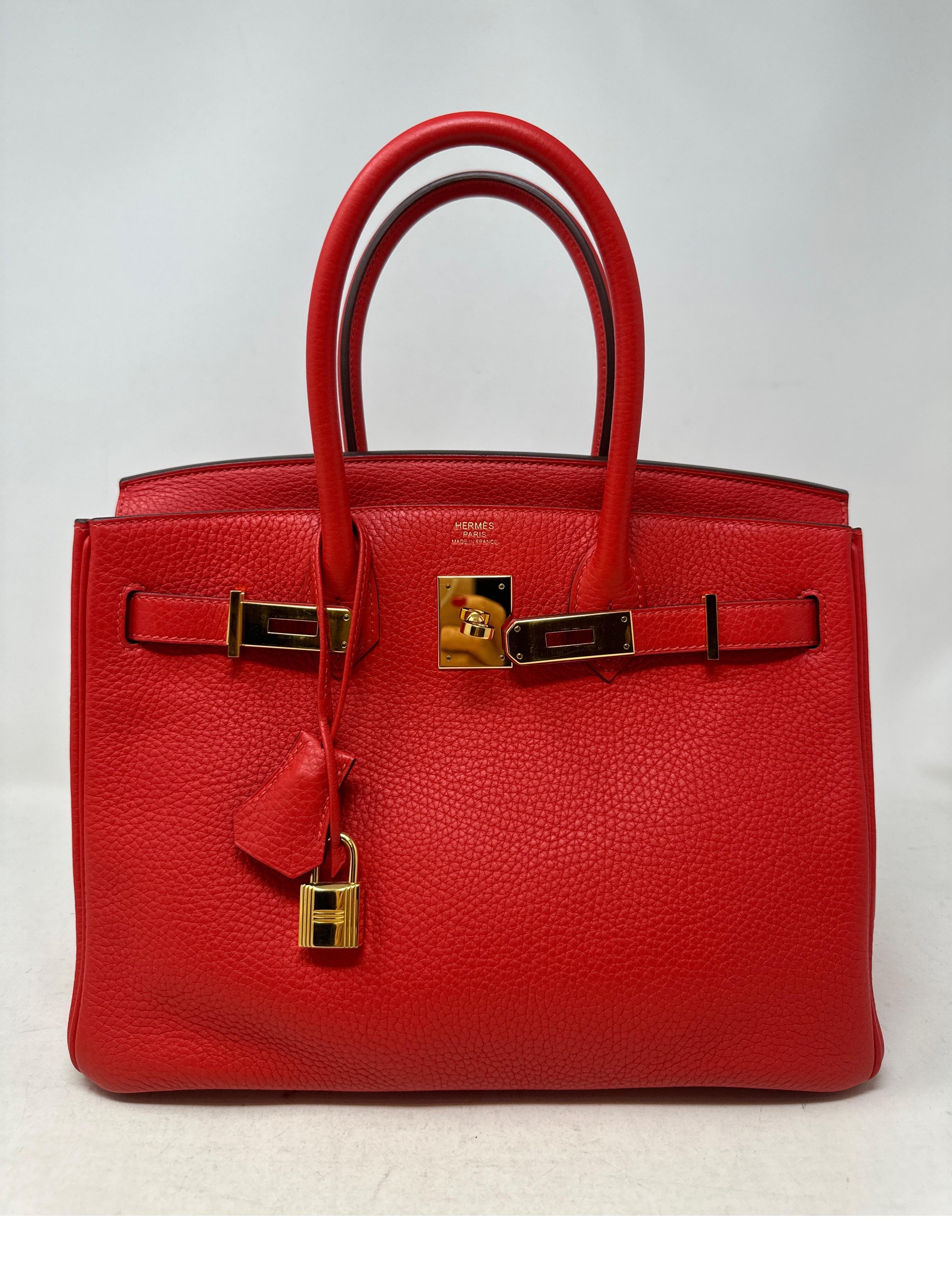 Hermes Rouge Tomate Red Birkin 30 Bag. Excellent condition. Like new. Gold hardware. Togo leather. Interior clean. Beautiful tomato red clor. Most wanted size and rare color. 