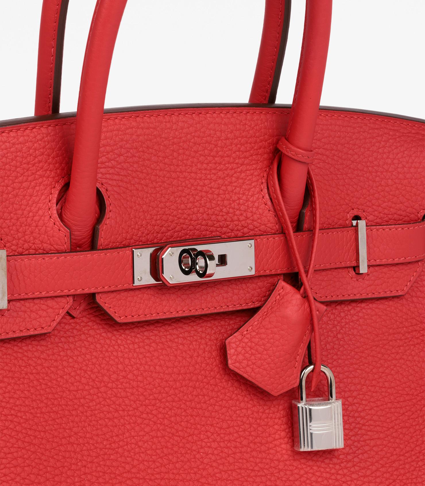 Hermès Rouge Tomate Clemence Leather Birkin 30cm For Sale 3