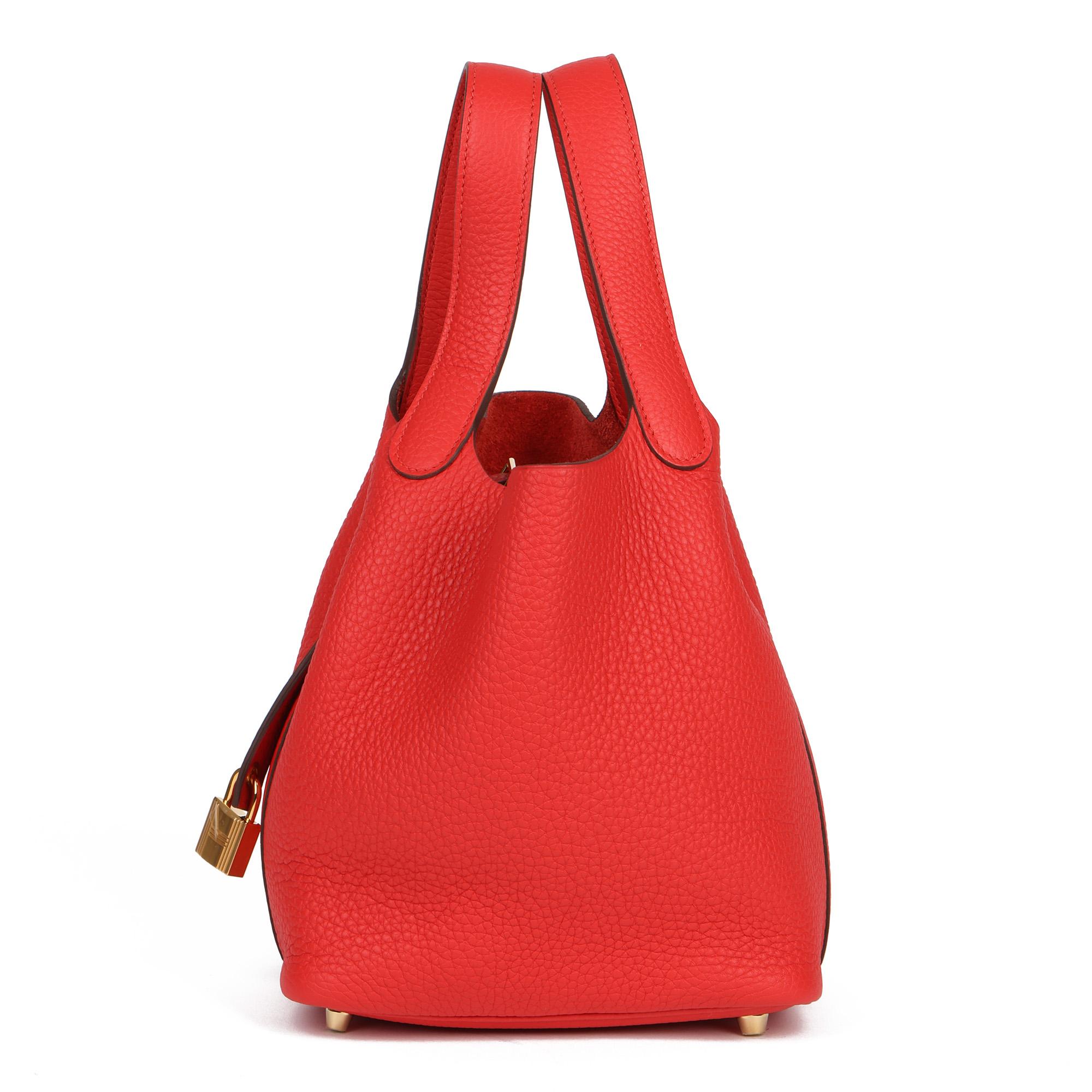 Hermes Rouge Tomate Clemence Leather Picotin Lock 18cm 4