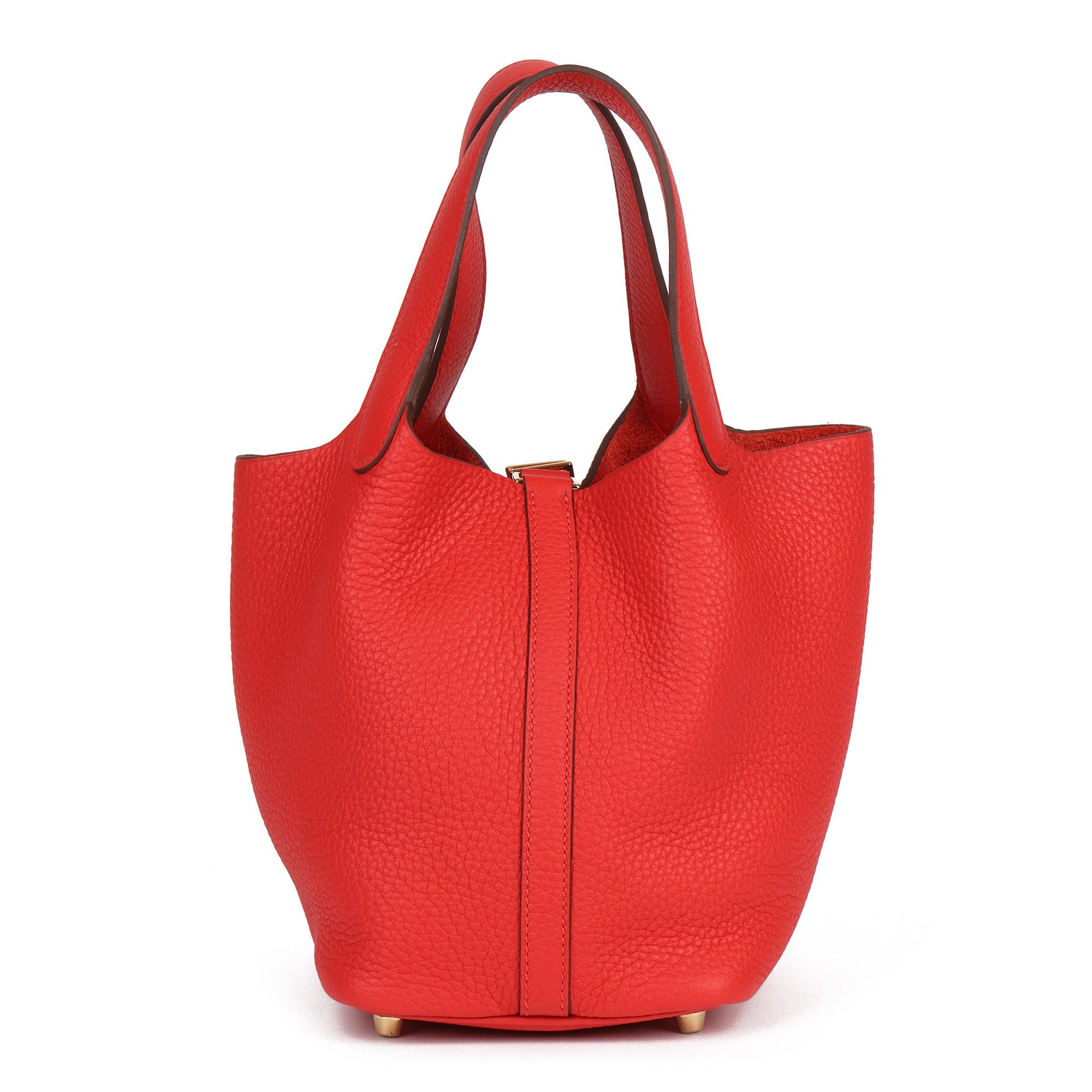 Hermes Rouge Tomate Clemence Leather Picotin Lock 18cm 5