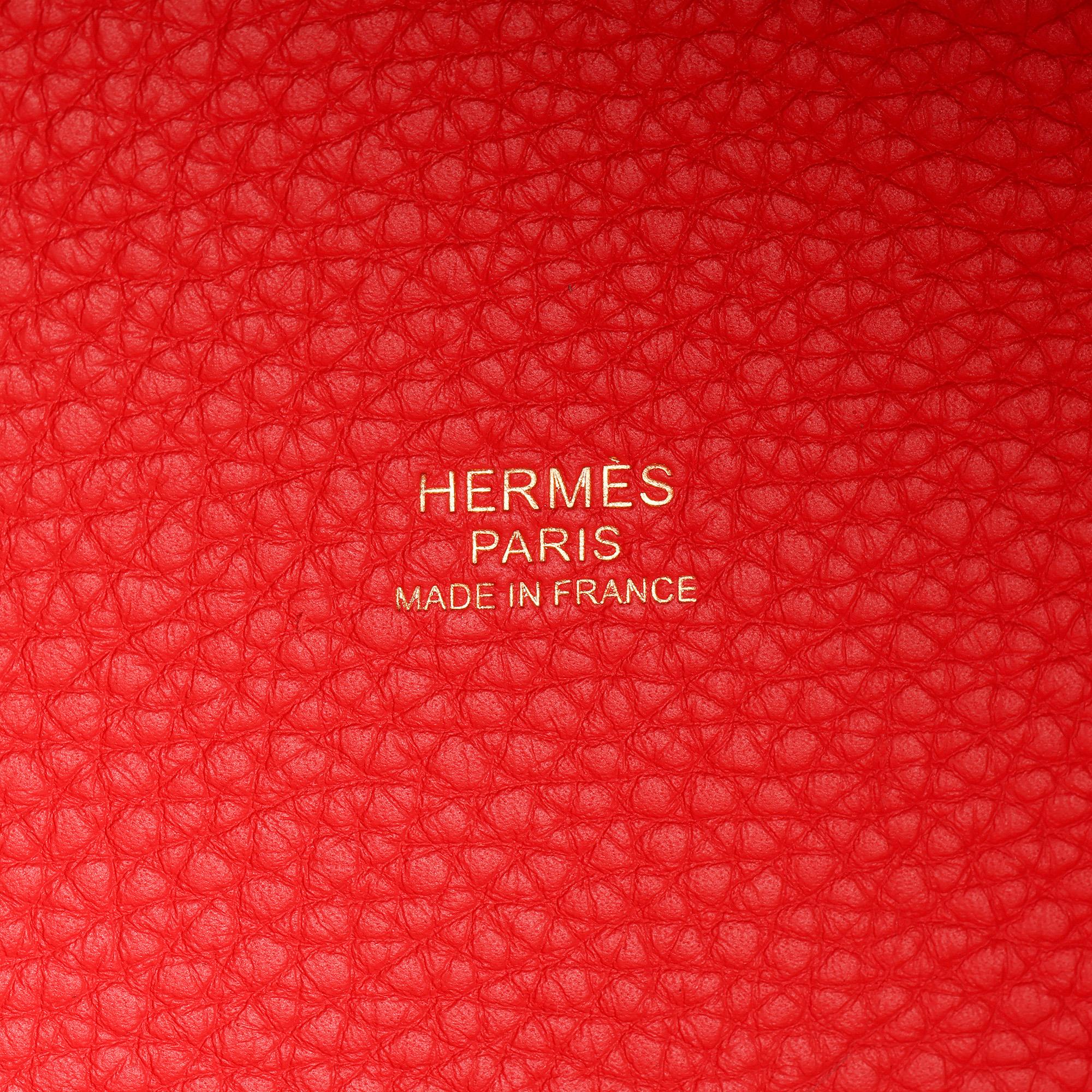 Red Hermes Rouge Tomate Clemence Leather Picotin Lock 18cm