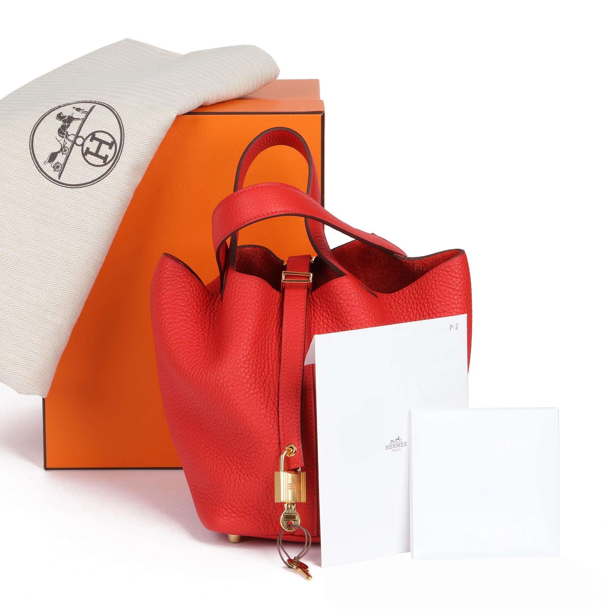 Hermes Rouge Tomate Clemence Leather Picotin Lock 18cm 1