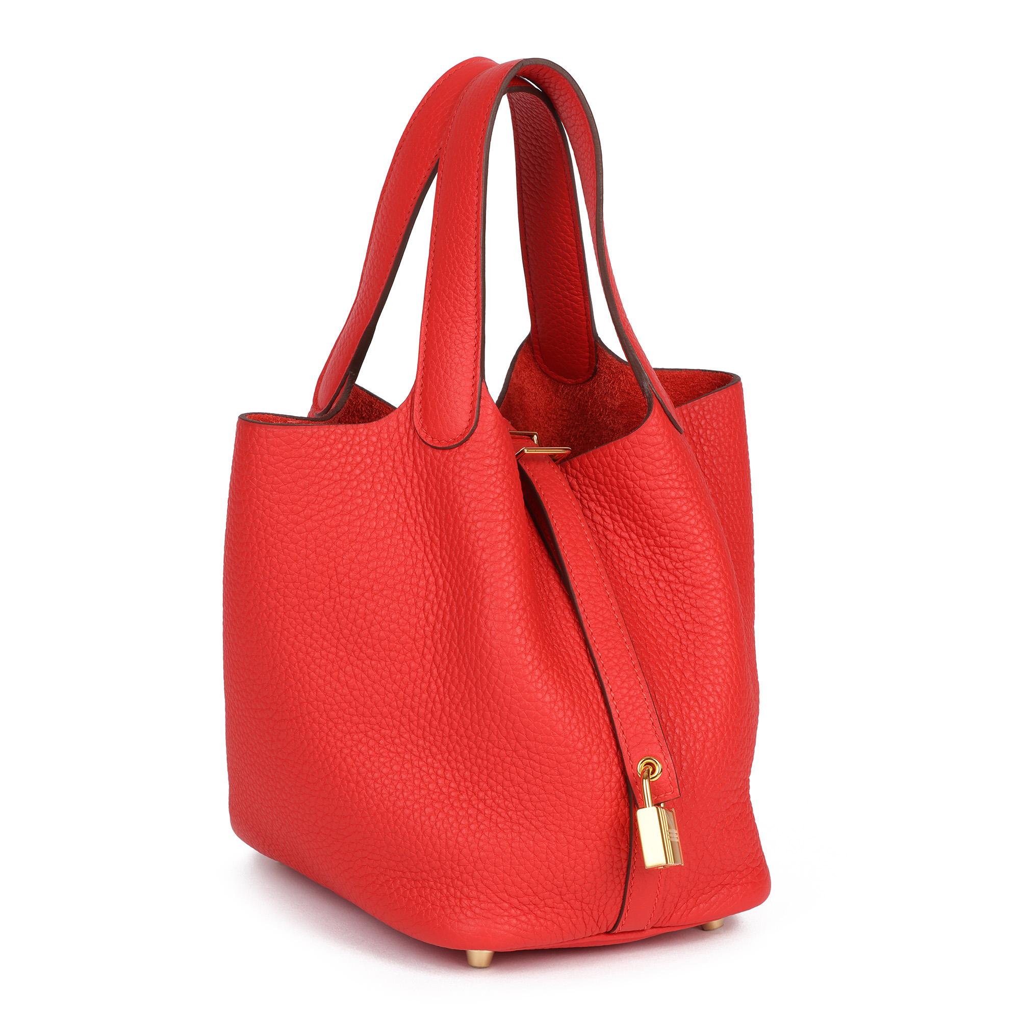 Hermes Rouge Tomate Clemence Leather Picotin Lock 18cm 2