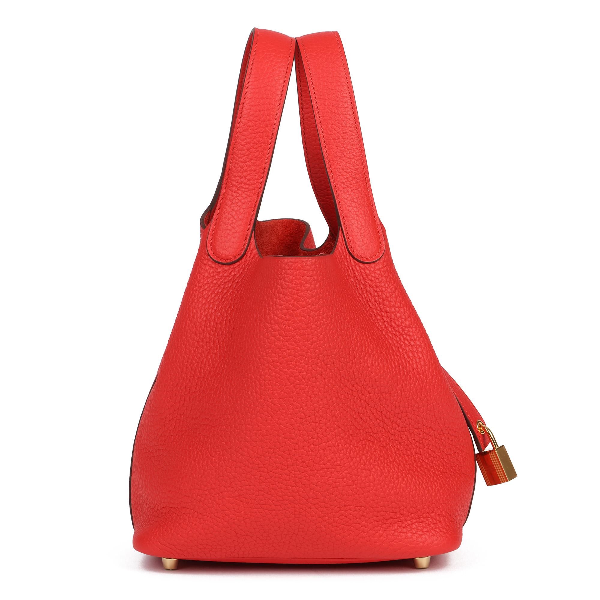 Hermes Rouge Tomate Clemence Leather Picotin Lock 18cm 3