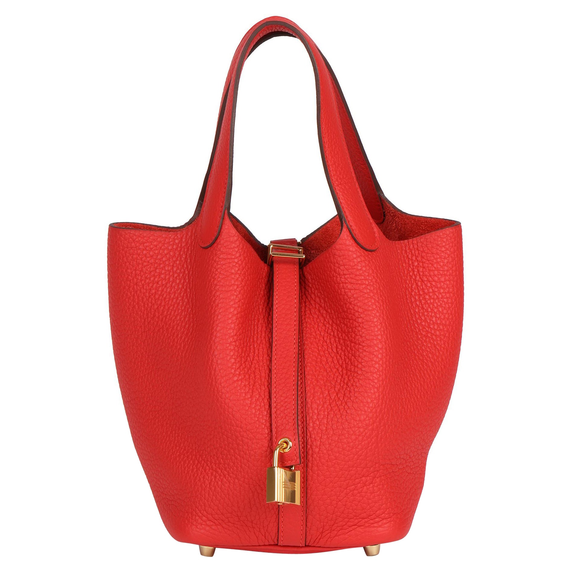 Hermes Rouge Tomate Clemence Leder Picotin Schloss 18cm