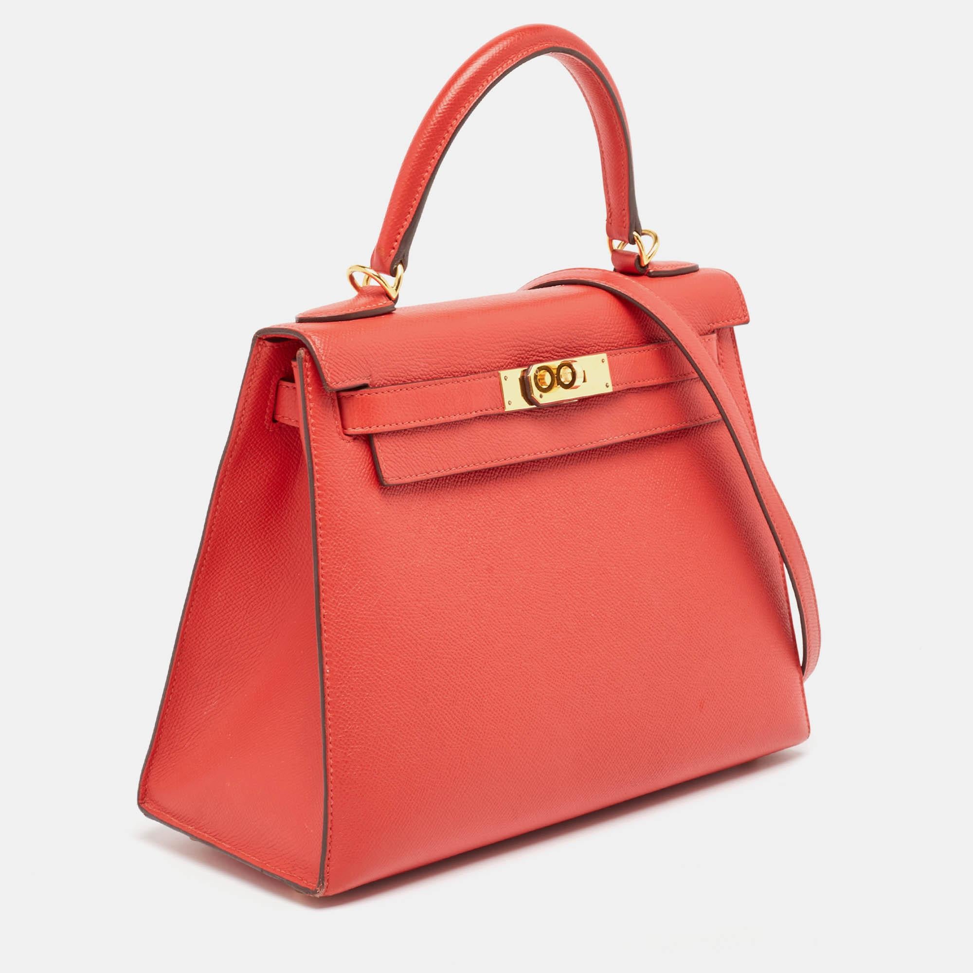 Red Hermes Rouge Tomate Epsom Leather Gold Finish Kelly Sellier 28 Bag For Sale