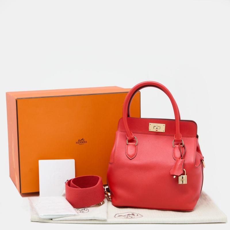 Hermes Rouge Tomate Evercolor Leather Gold Plated Toolbox 20 Bag 4