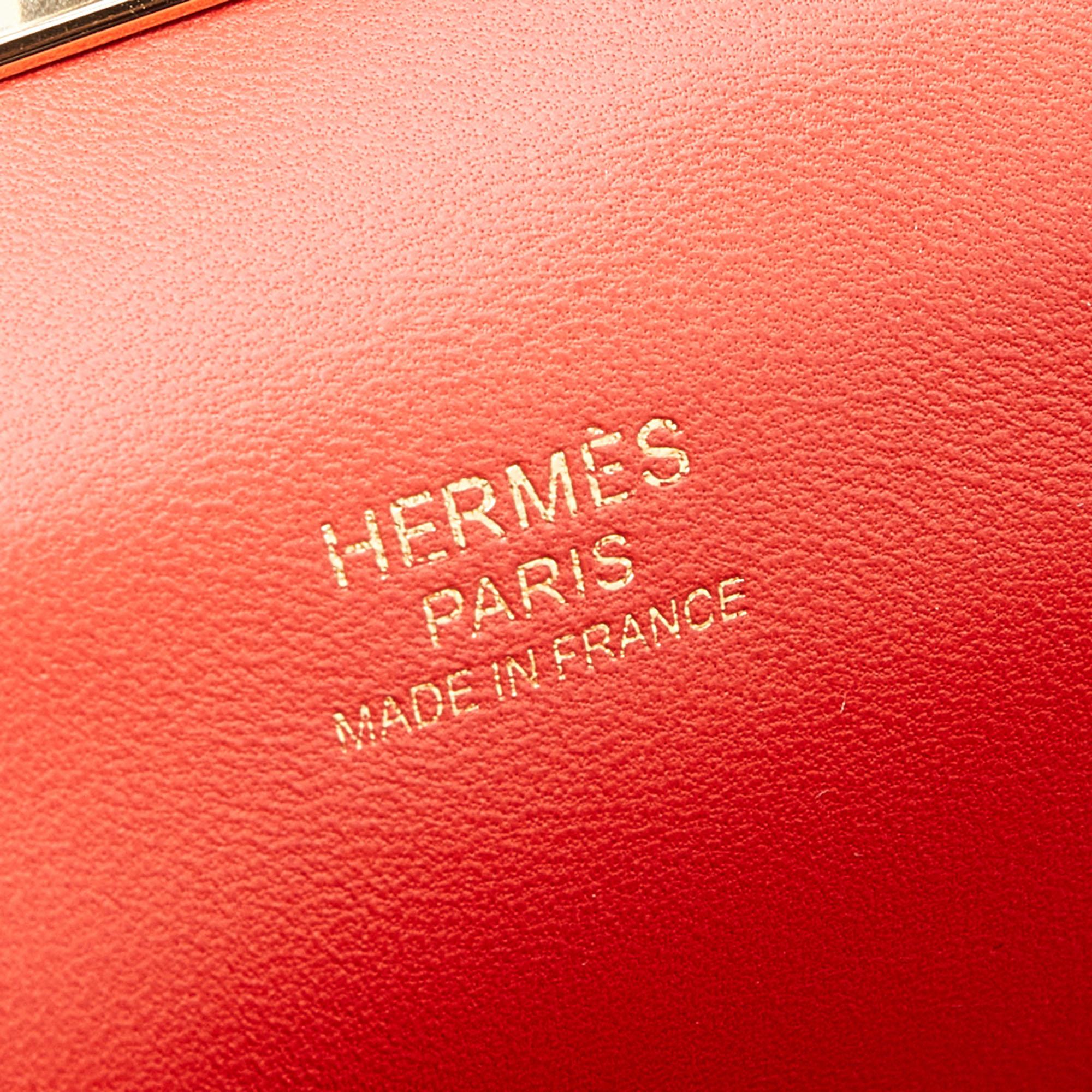 Hermes Rouge Tomate Evercolor Leather Gold Plated Toolbox 20 Bag In Good Condition In Dubai, Al Qouz 2