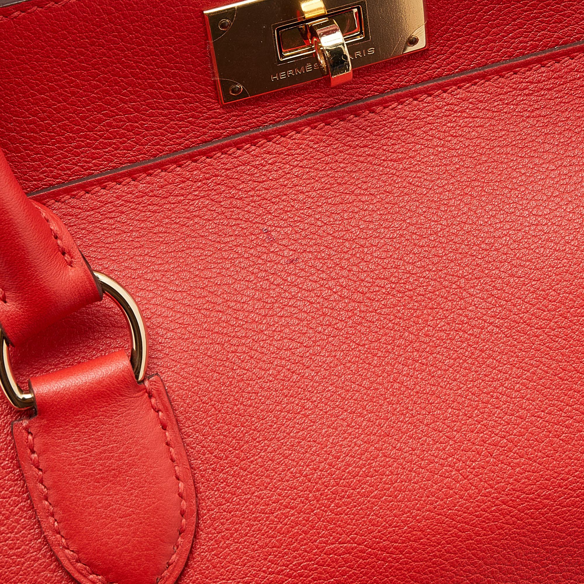 Women's Hermes Rouge Tomate Evercolor Leather Gold Plated Toolbox 20 Bag