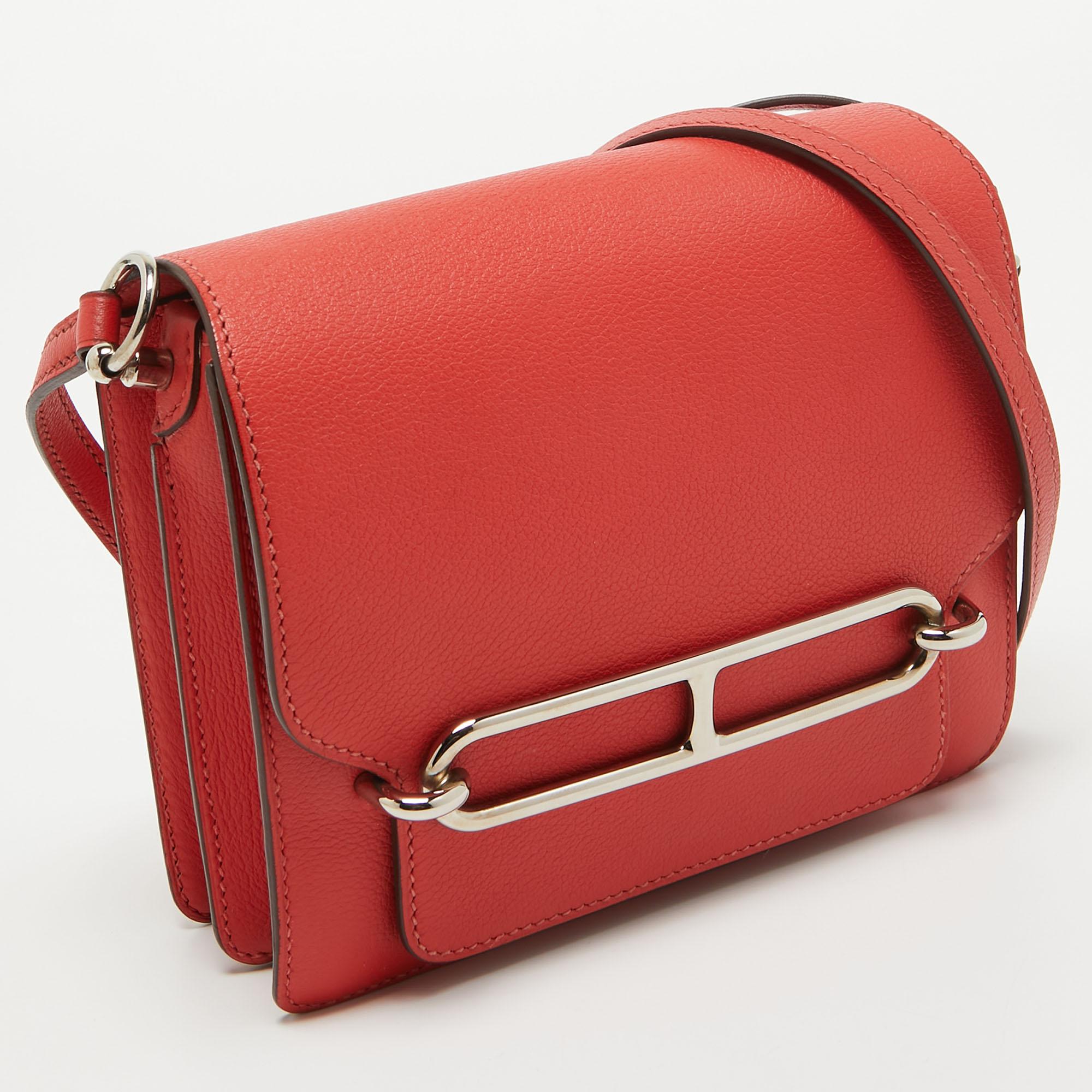 Women's Hermes Rouge Tomate Evercolor Leather Roulis Mini Bag