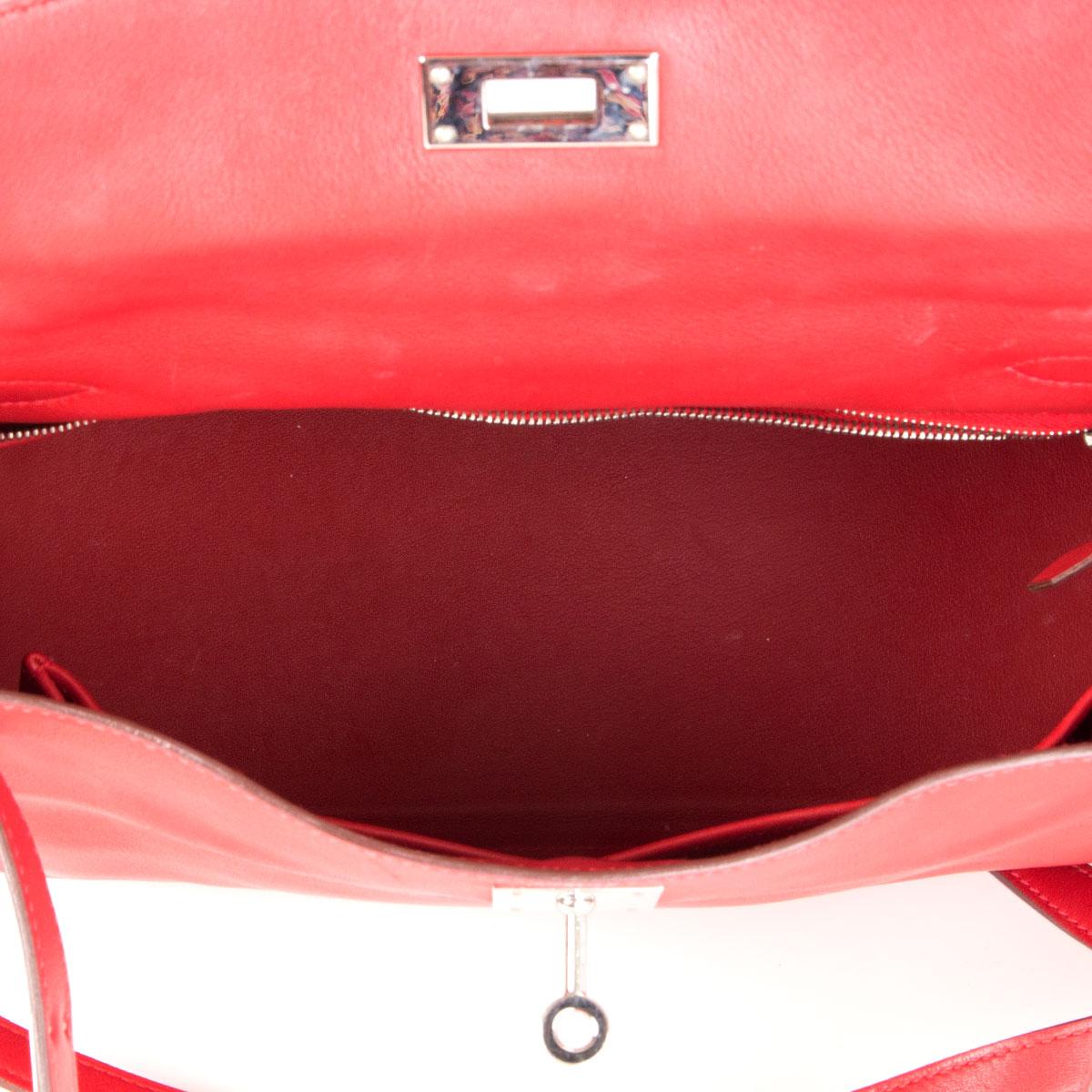 Red HERMES Rouge Tomate red Swift leather KELLY 28 RETOURNE Bag Palladium
