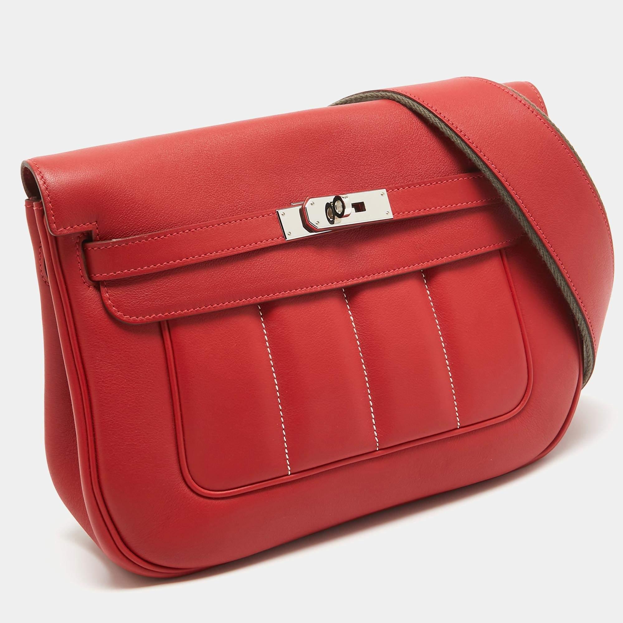 Red Hermes Rouge Tomate Swift Leather Palladium Finish Berline 28 Bag For Sale