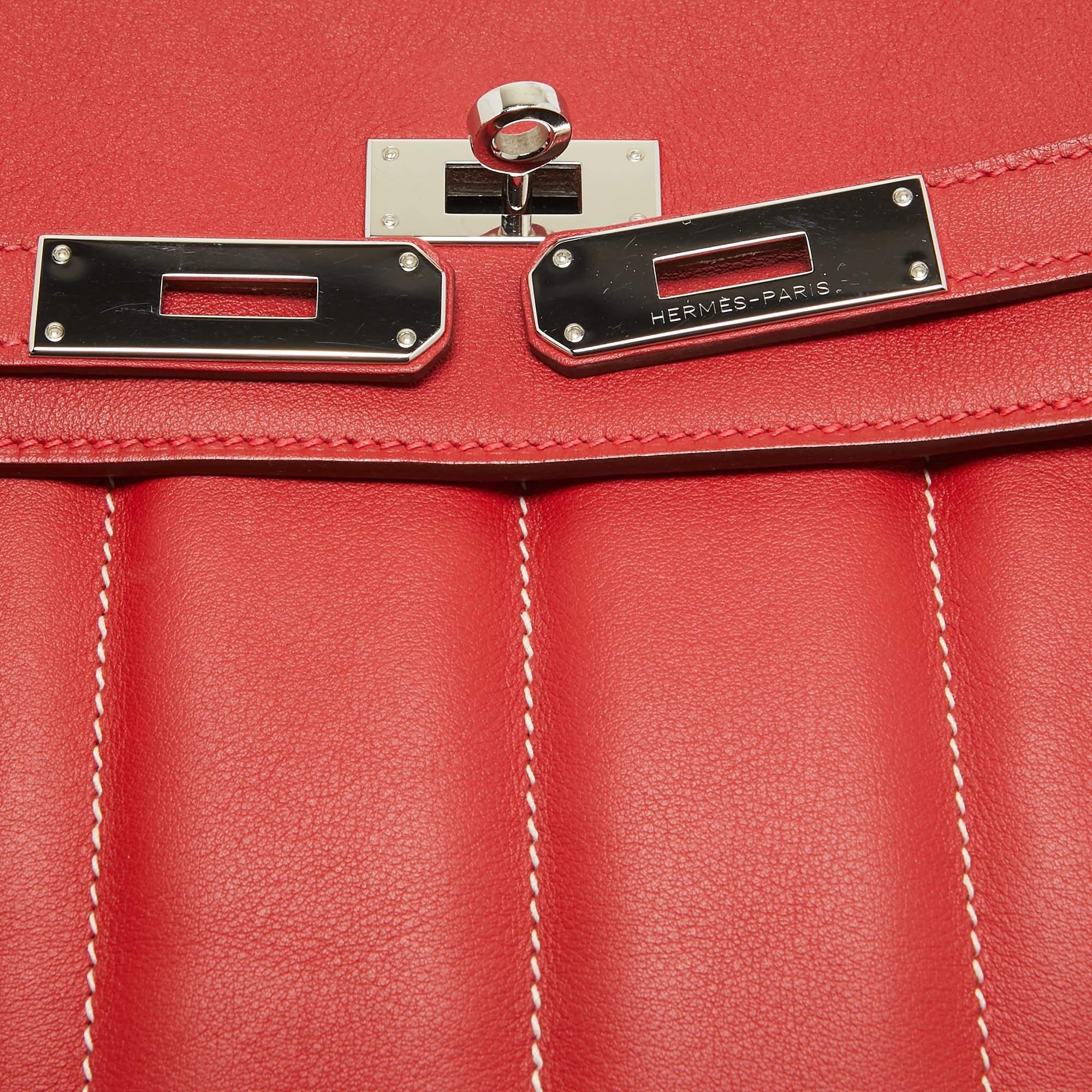 Women's Hermes Rouge Tomate Swift Leather Palladium Finish Berline 28 Bag For Sale
