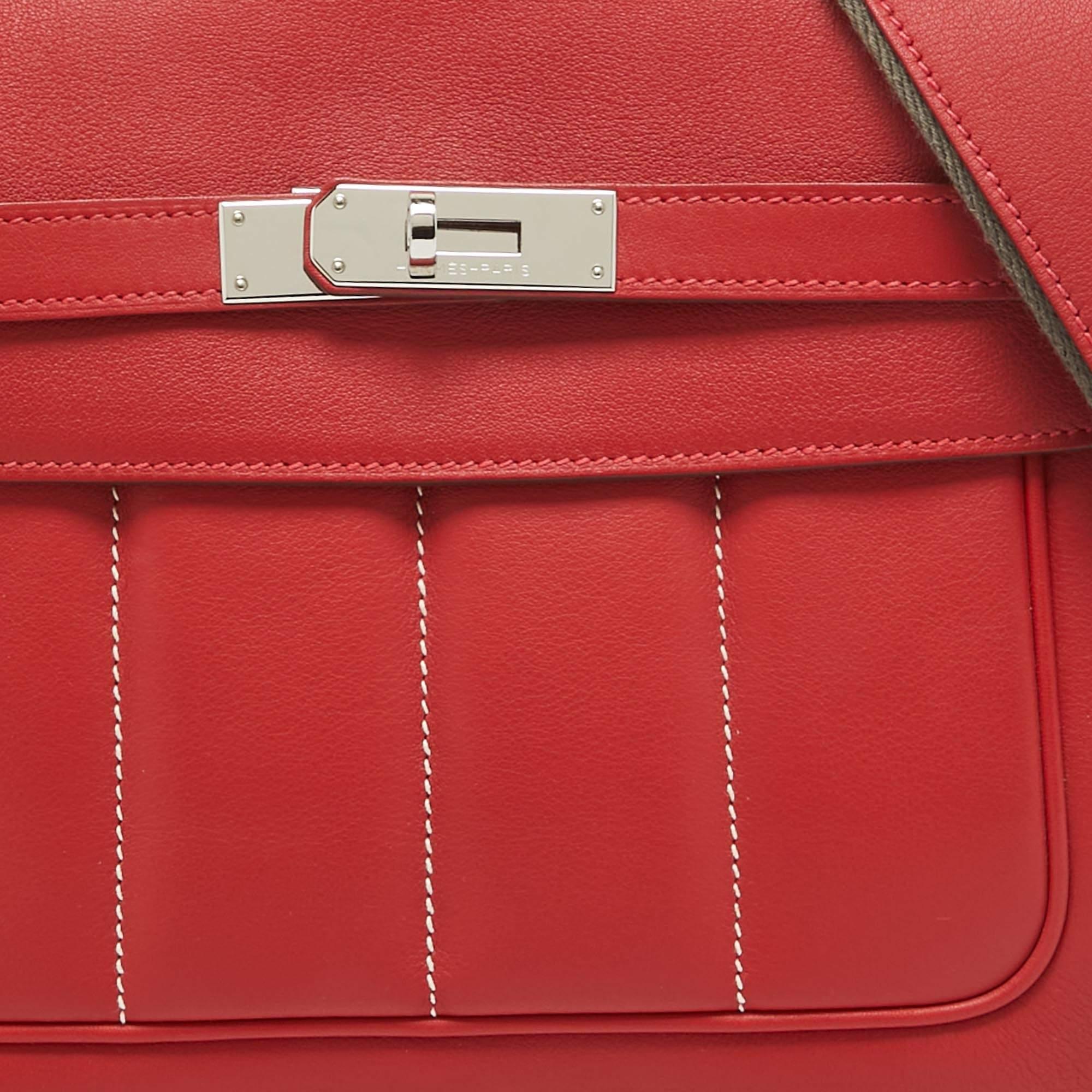 Hermes Rouge Tomate Swift Leather Palladium Finish Berline 28 Bag For Sale 1
