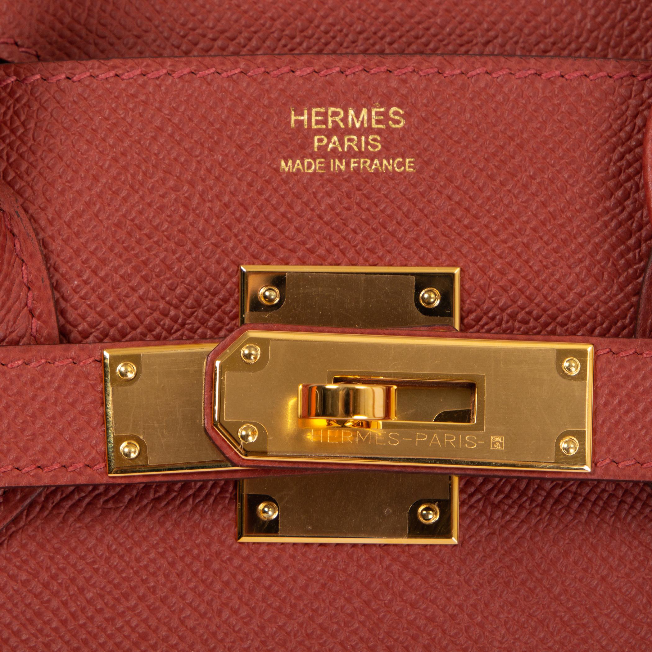 Brown HERMES Rouge Venitien brick Epsom leather BIRKIN 30 SELLIER Bag Ghw