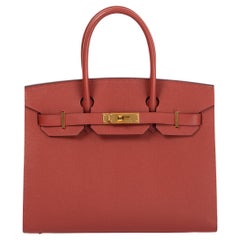 HERMES Rouge Venitien Ziegel Epsom Leder BIRKIN 30 SELLIER Tasche Ghw