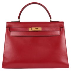 Hermès Rouge Vif Box Calf Leather Vintage Kelly 32cm Sellier