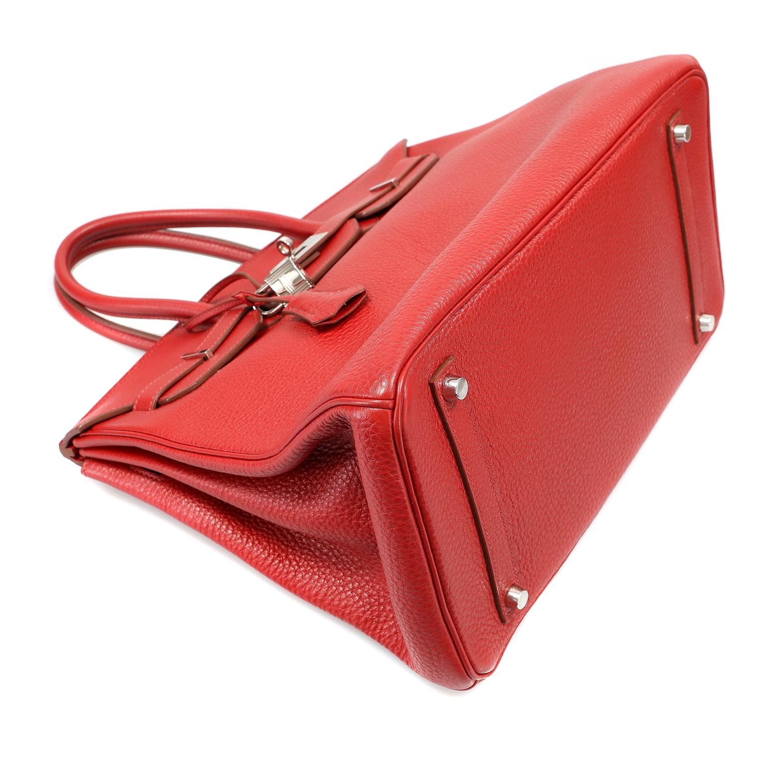Hermès Rouge VIF Clemence 35 cm Birkin Bag In Good Condition In Palm Beach, FL