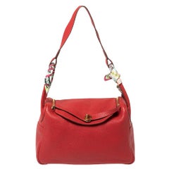 Hermes Rouge Vif Clemence Leather Gold Hardware Lindy 34 Bag