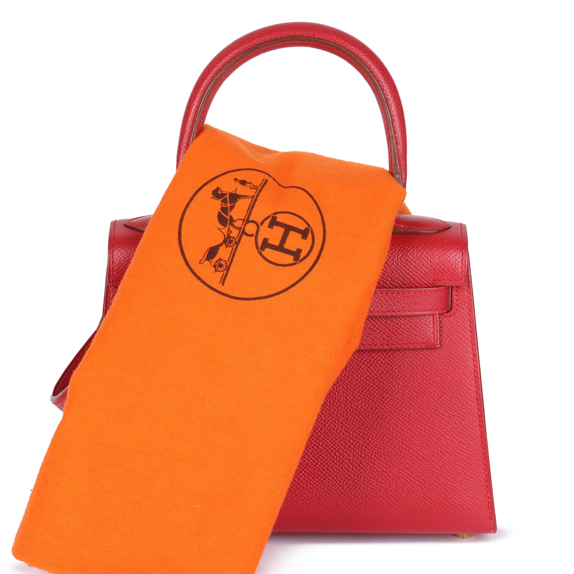 Hermès Rouge Vif Couchevel Leather Kelly 20cm Sellier For Sale 5