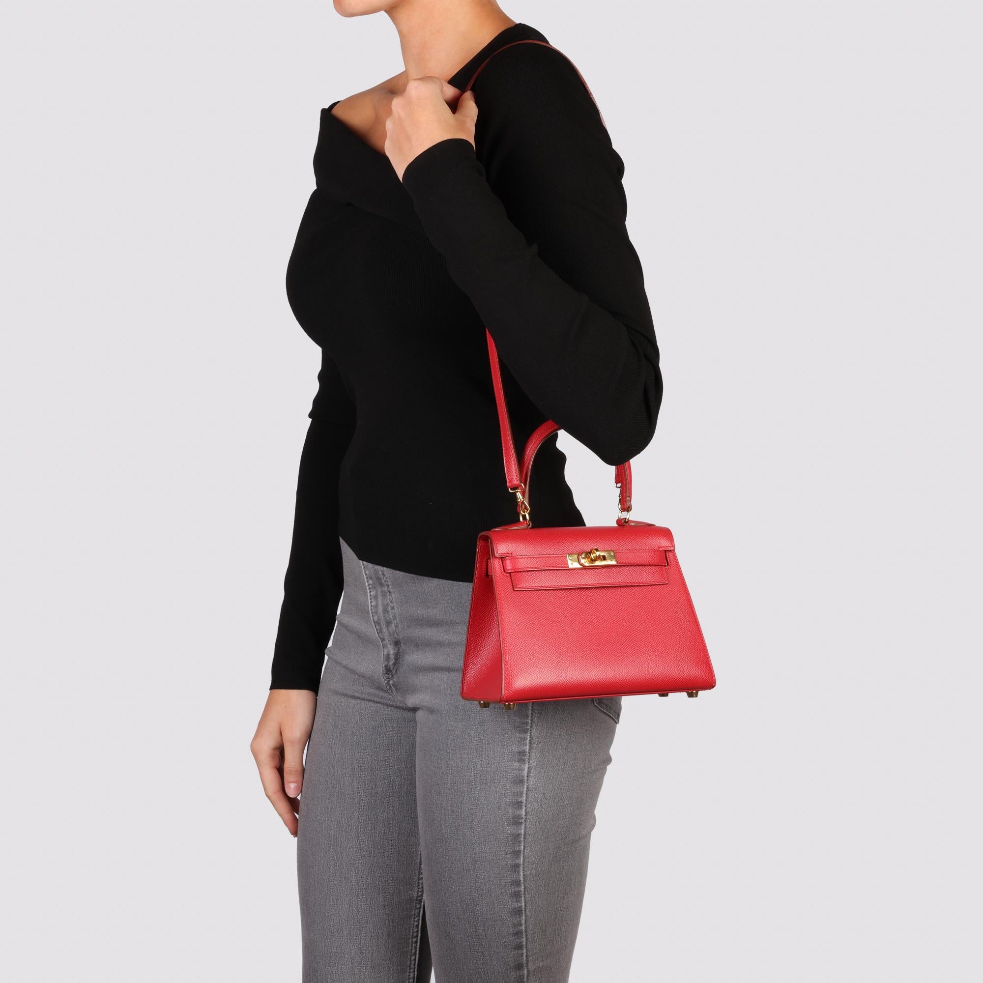 Hermès Rouge Vif Couchevel Leather Kelly 20cm Sellier en vente 8