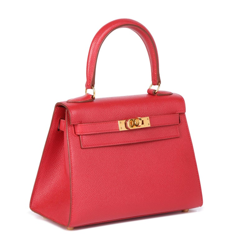 Hermès Rouge Vif Couchevel Leather Kelly 20cm Sellier For Sale at 1stDibs