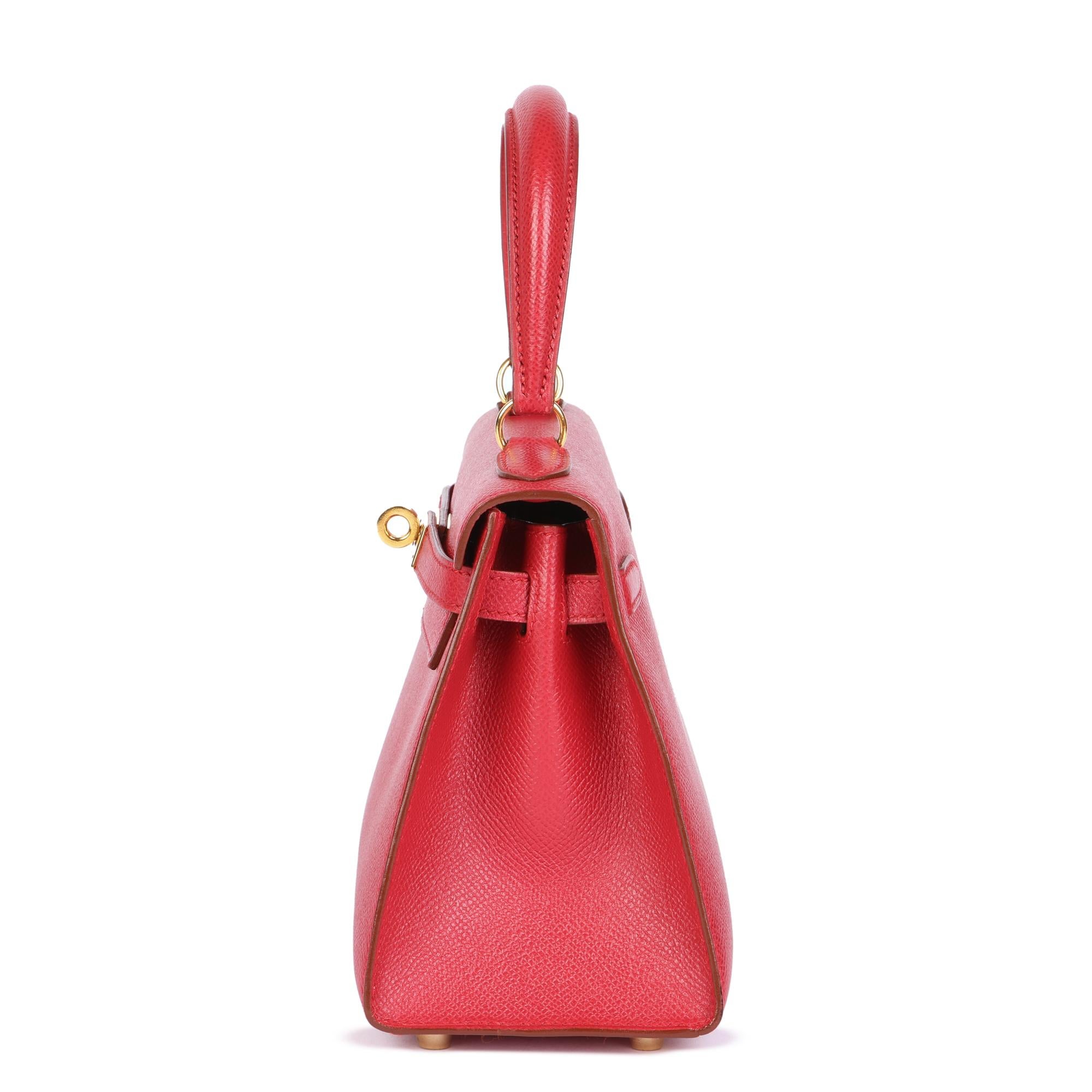 Red Hermès Rouge Vif Couchevel Leather Kelly 20cm Sellier For Sale
