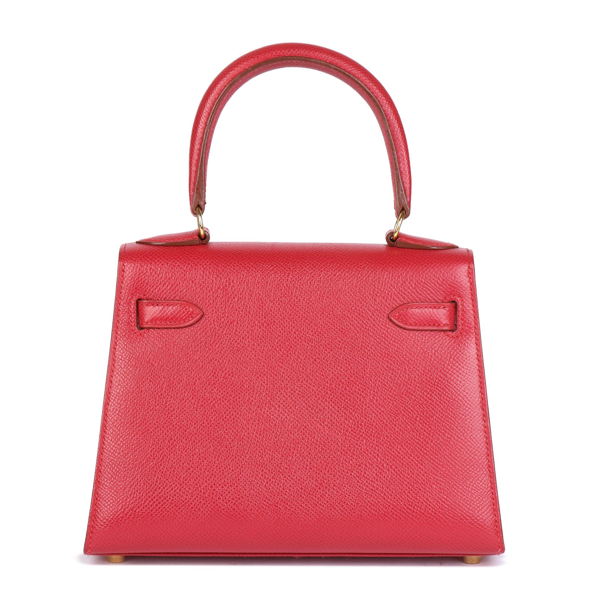 Hermès Rouge Vif Couchevel Leather Kelly 20cm Sellier In Excellent Condition For Sale In Bishop's Stortford, Hertfordshire